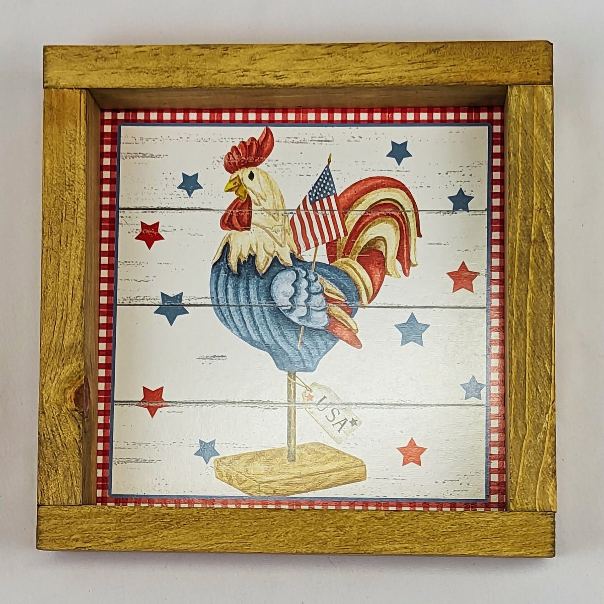8&quot; x 8&quot; Patriotic Chicken Sign With Wood Frame - Cluck It All Farms