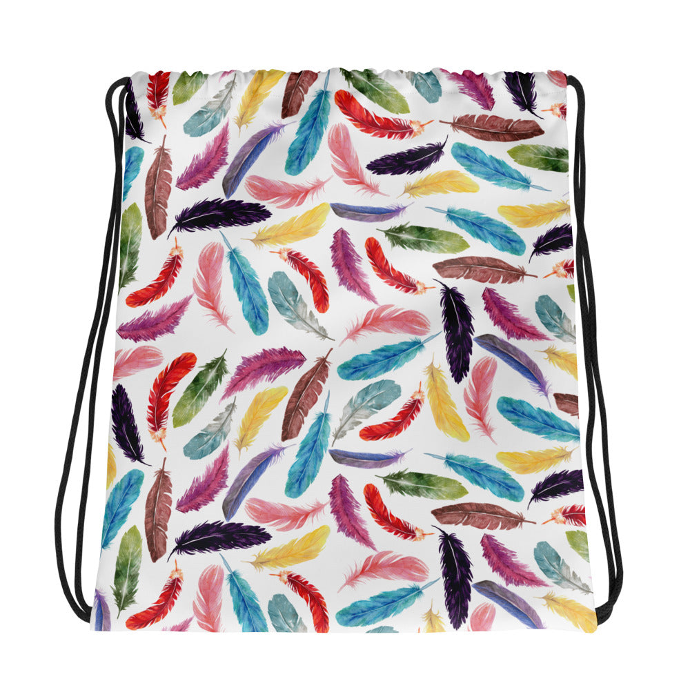 Colorful Feathers Drawstring Bag