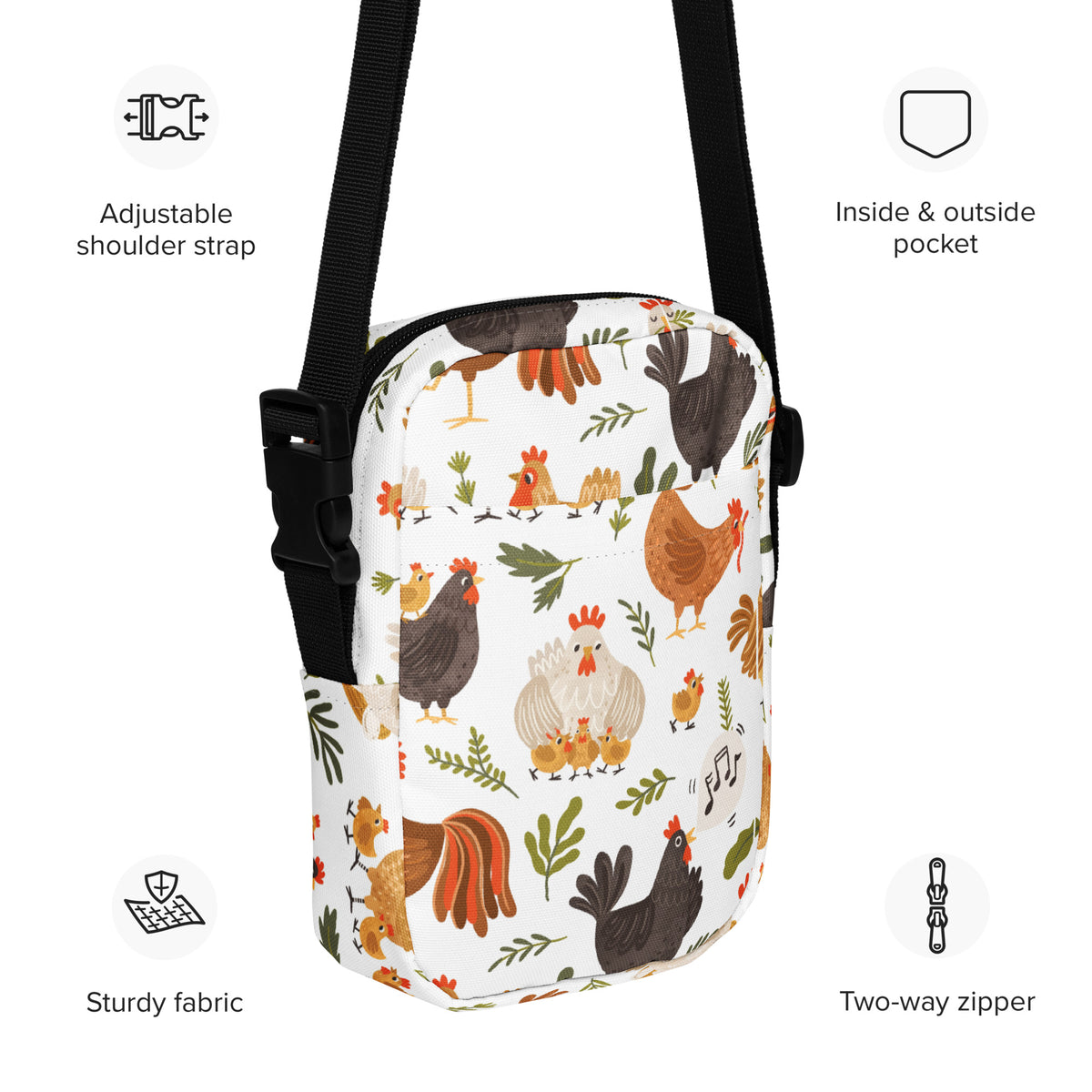 Whimsical Chicken Utility Crossbody Bag