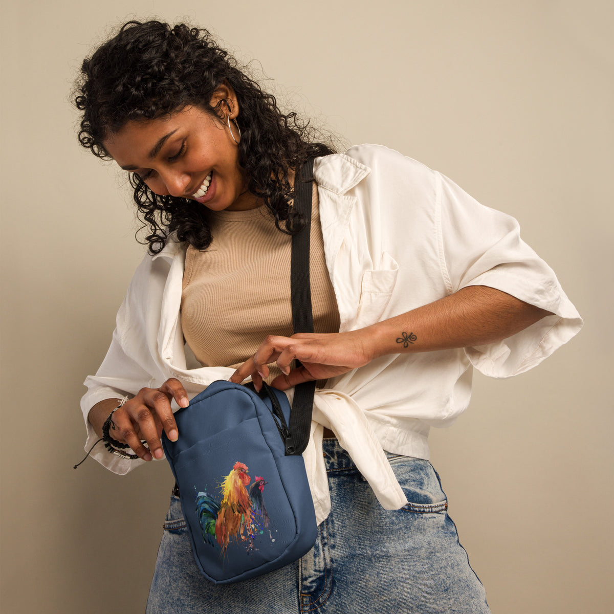 Watercolor Chicken Portrait Utility Crossbody Bag