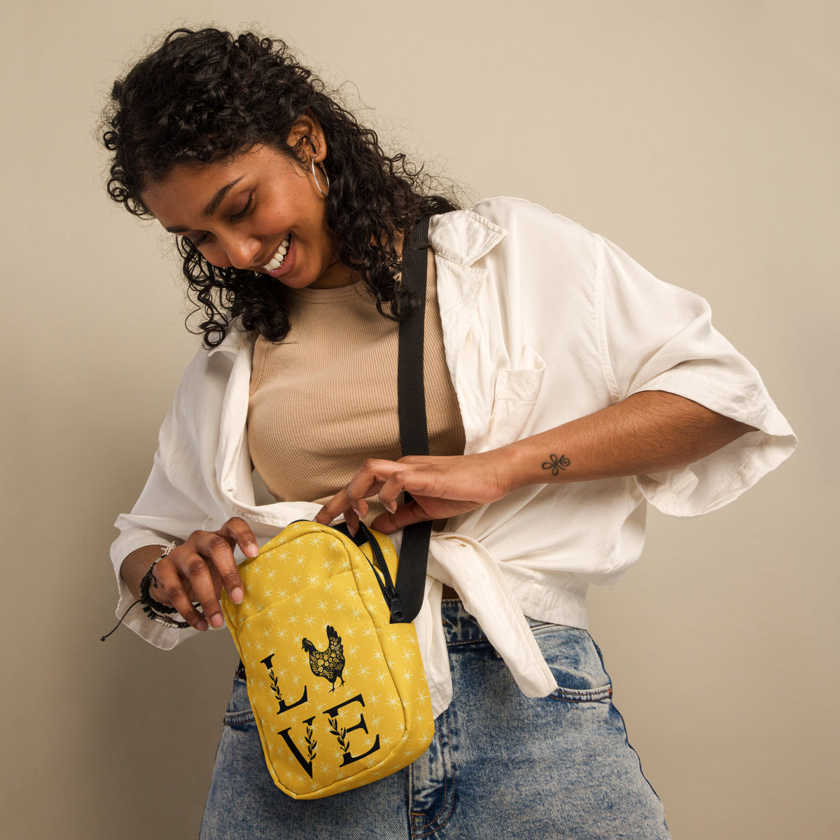 Yellow Chicken Love Utility Crossbody Bag