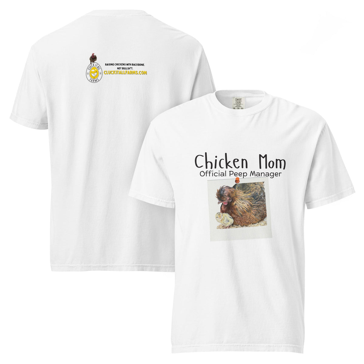 Chicken Mom — Official Peep Manager Tee (Shetland Hen & Chick) - Cluck It All Farms
