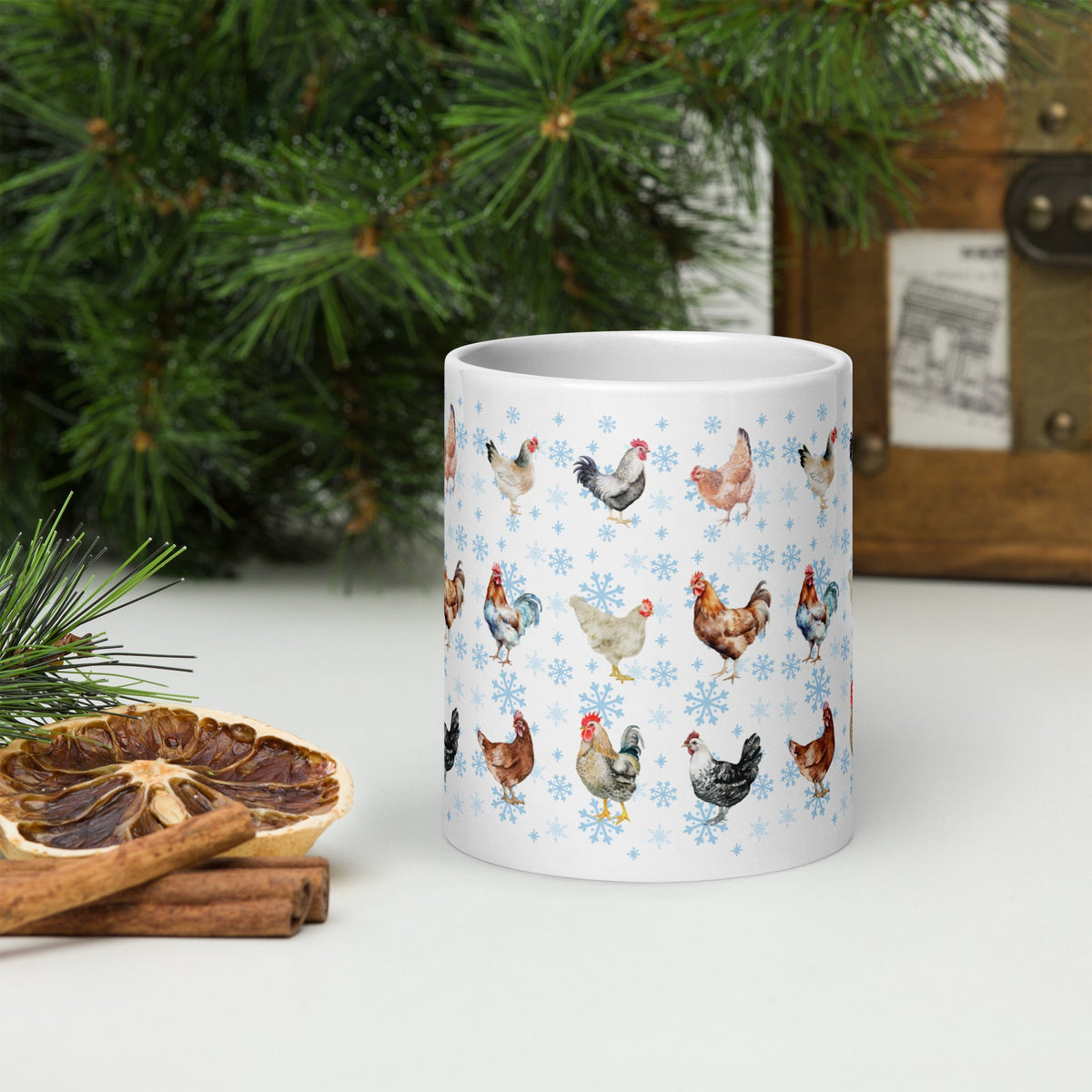Chicken Snowflakes White Glossy Mug - Cluck It All Farms