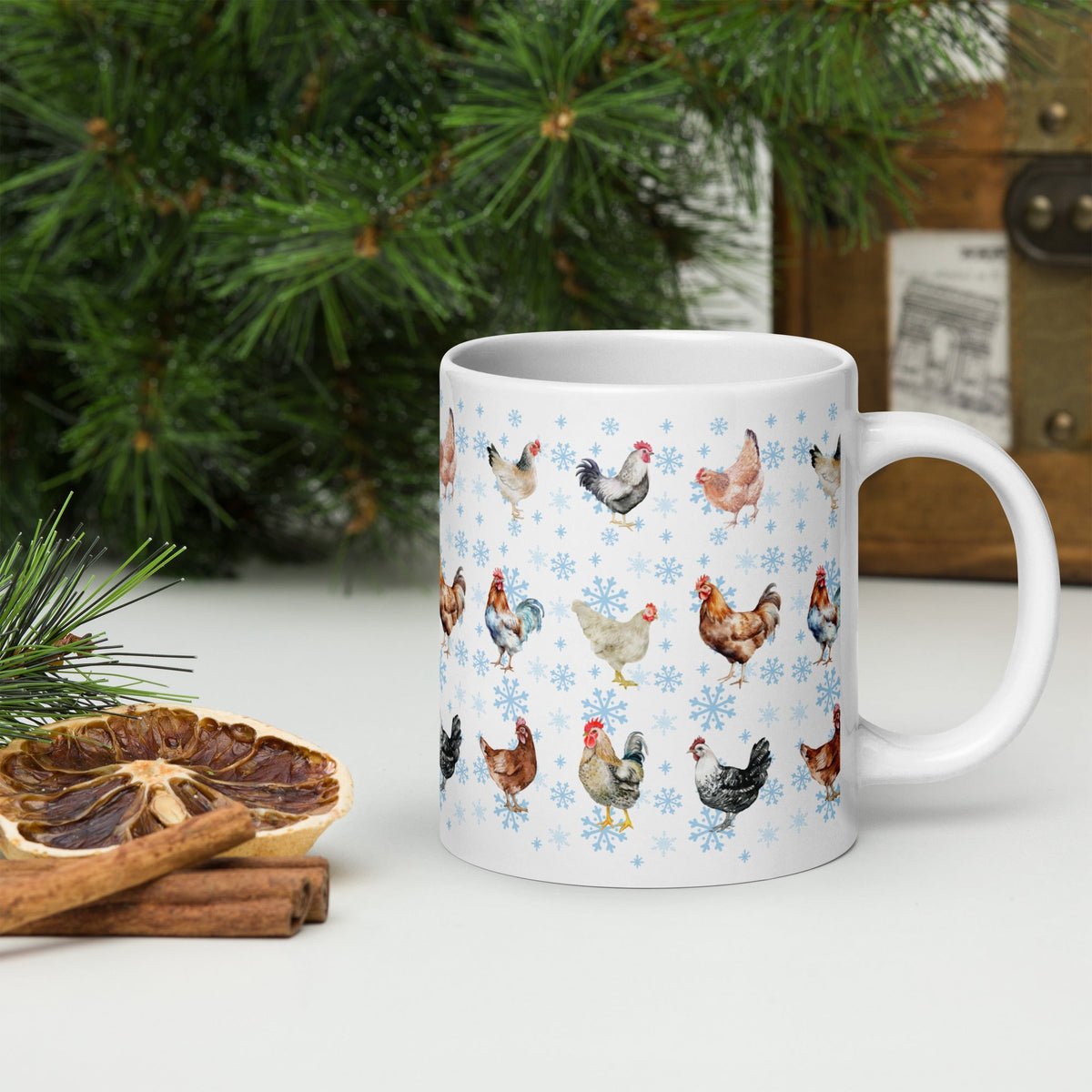 Chicken Snowflakes White Glossy Mug - Cluck It All Farms
