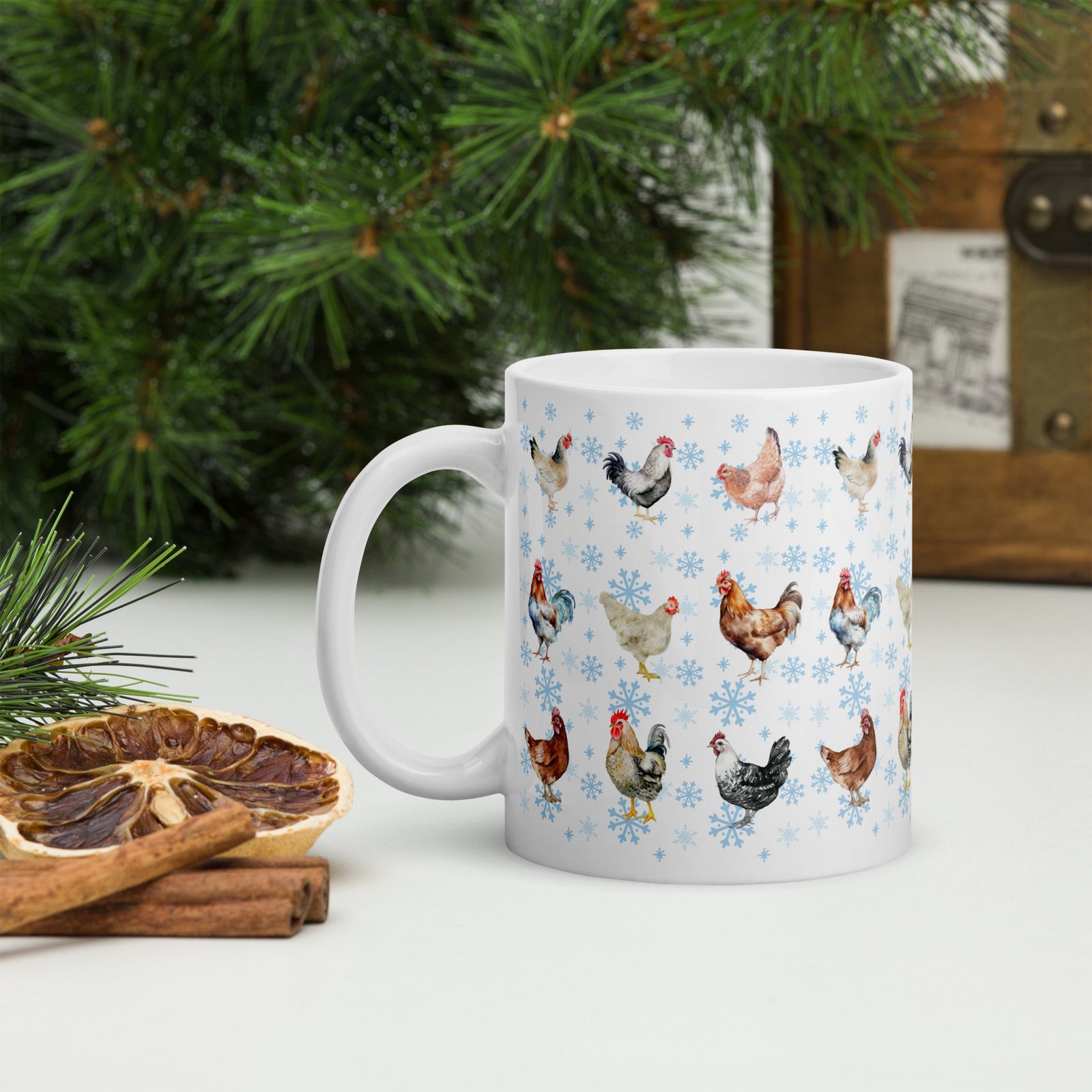 Chicken Snowflakes White Glossy Mug - Cluck It All Farms