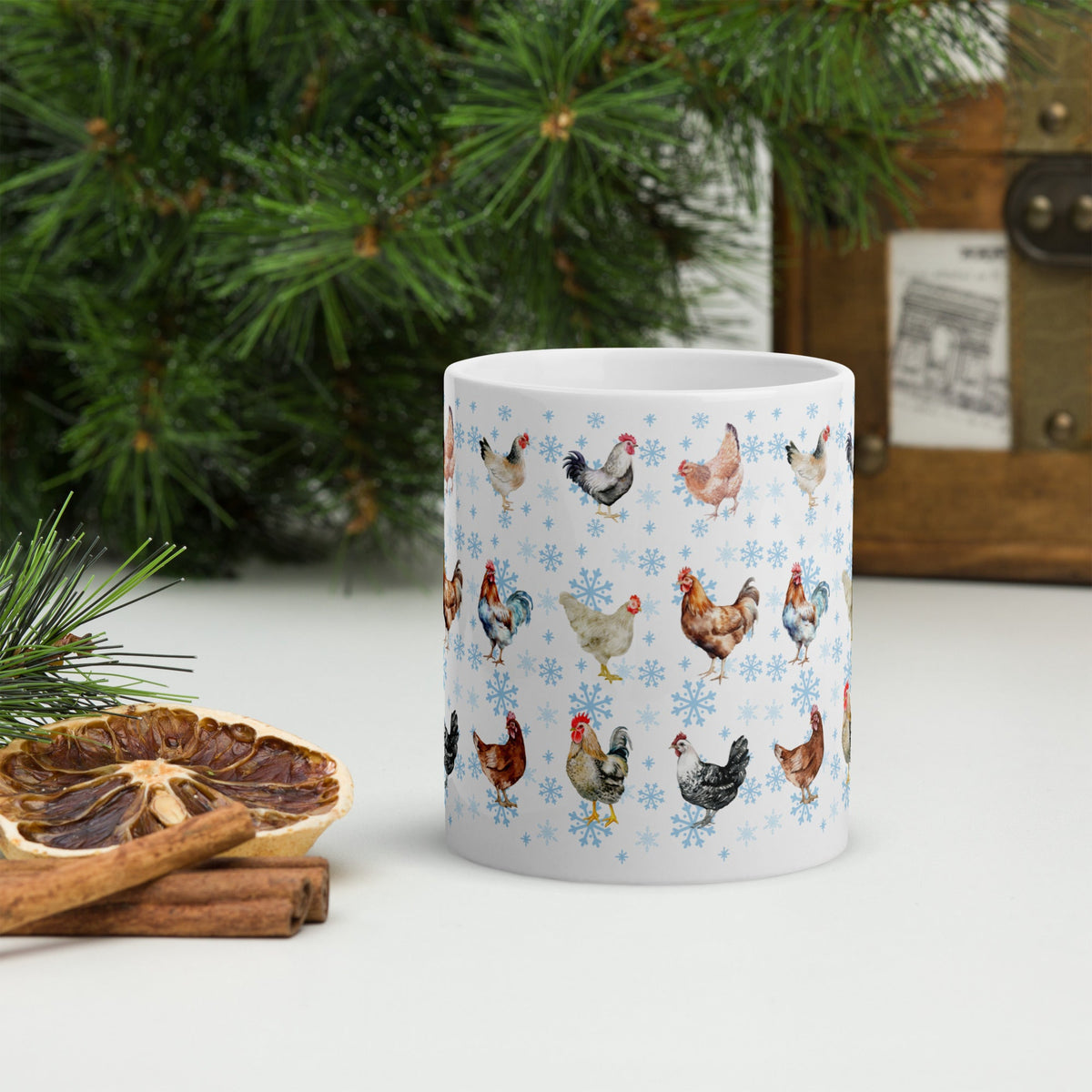 Chicken Snowflakes White Glossy Mug - Cluck It All Farms