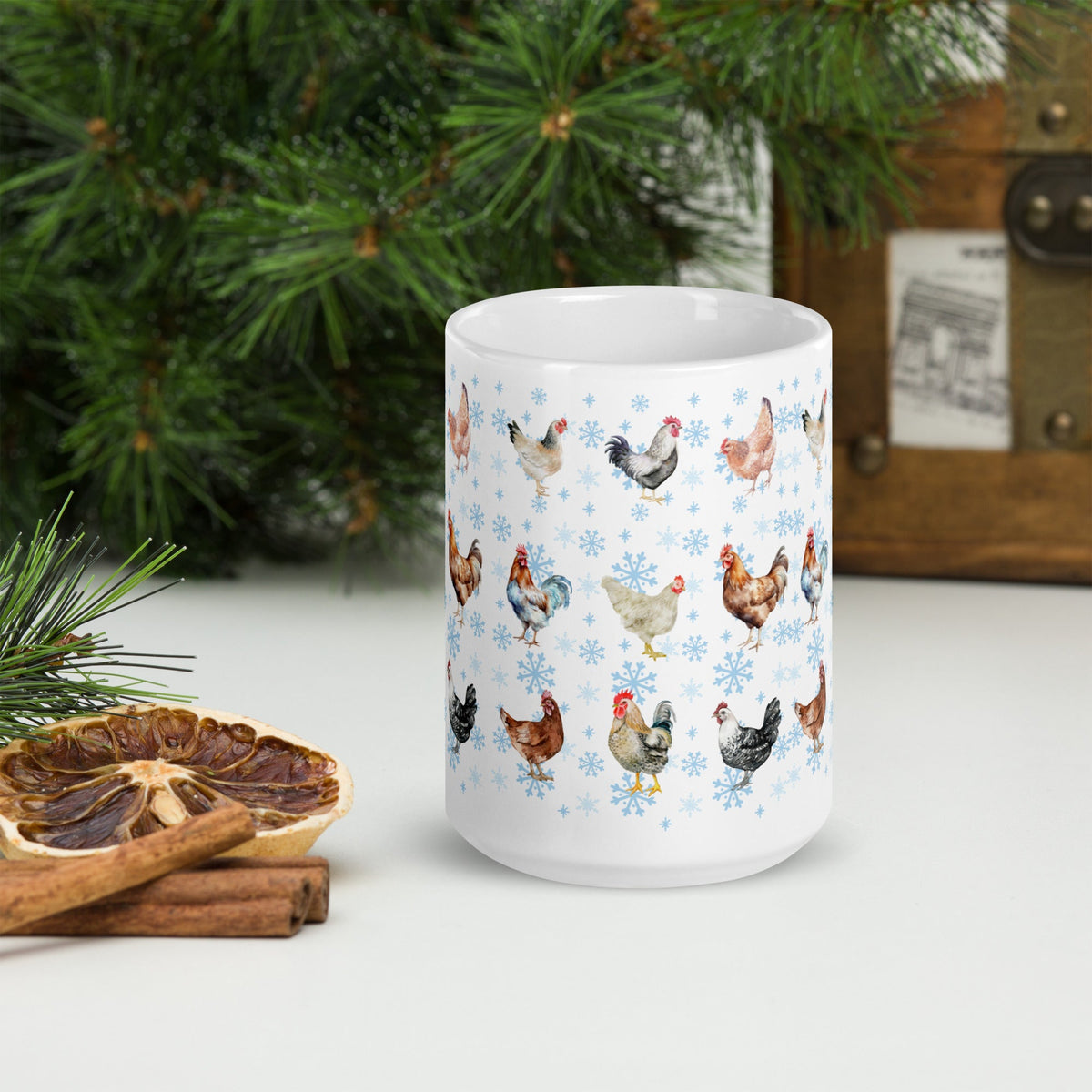 Chicken Snowflakes White Glossy Mug - Cluck It All Farms