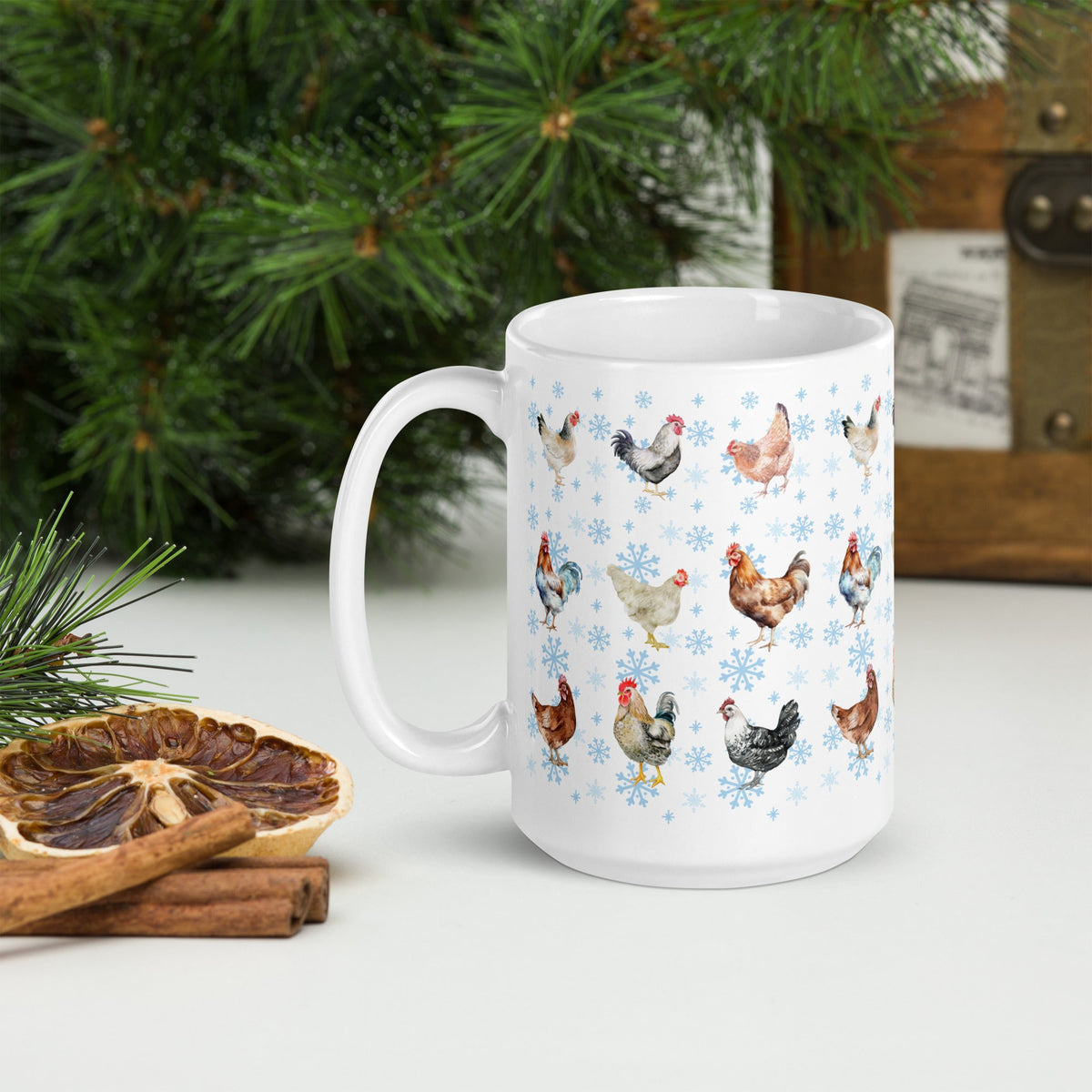 Chicken Snowflakes White Glossy Mug - Cluck It All Farms