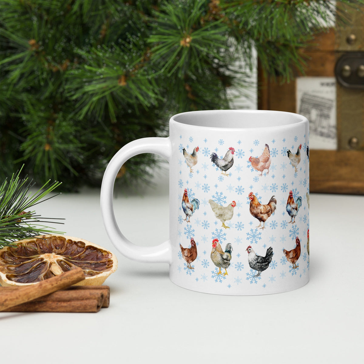 Chicken Snowflakes White Glossy Mug - Cluck It All Farms