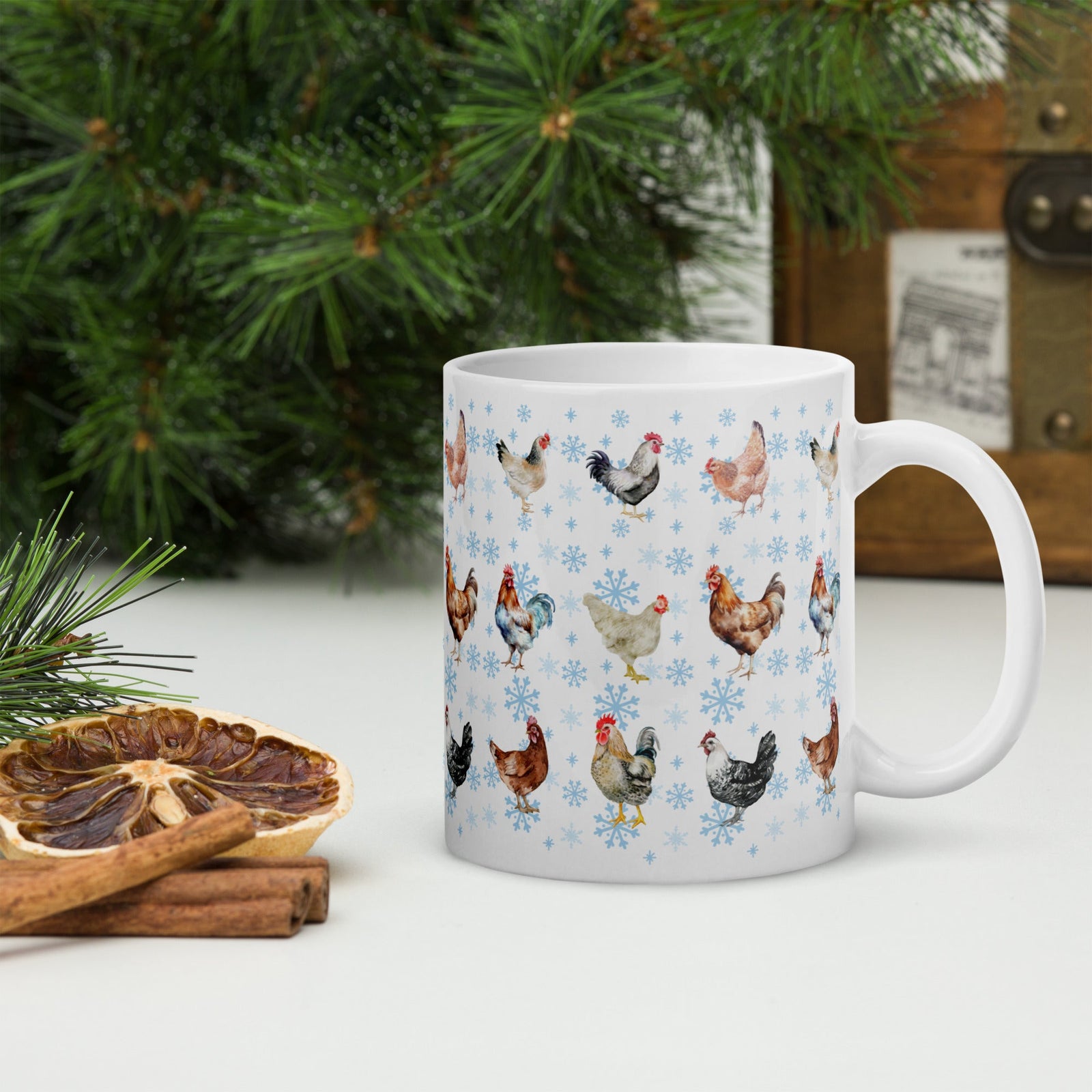 Chicken Snowflakes White Glossy Mug - Cluck It All Farms