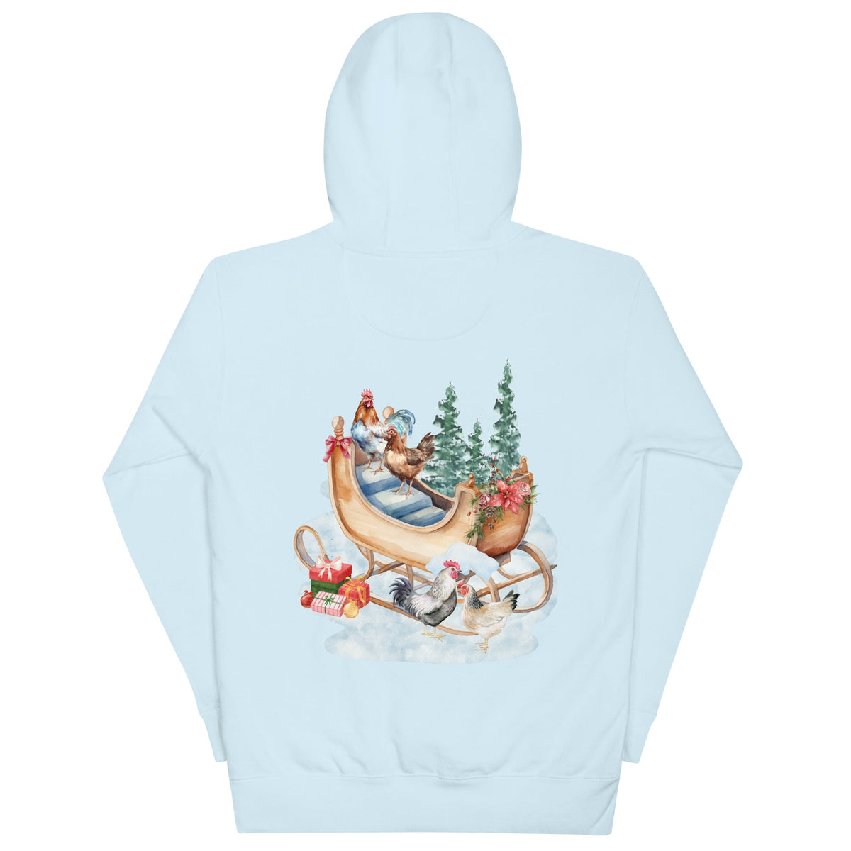 Chicken Winter Sleigh BACK PRINT Unisex Hoodie - Cluck It All Farms