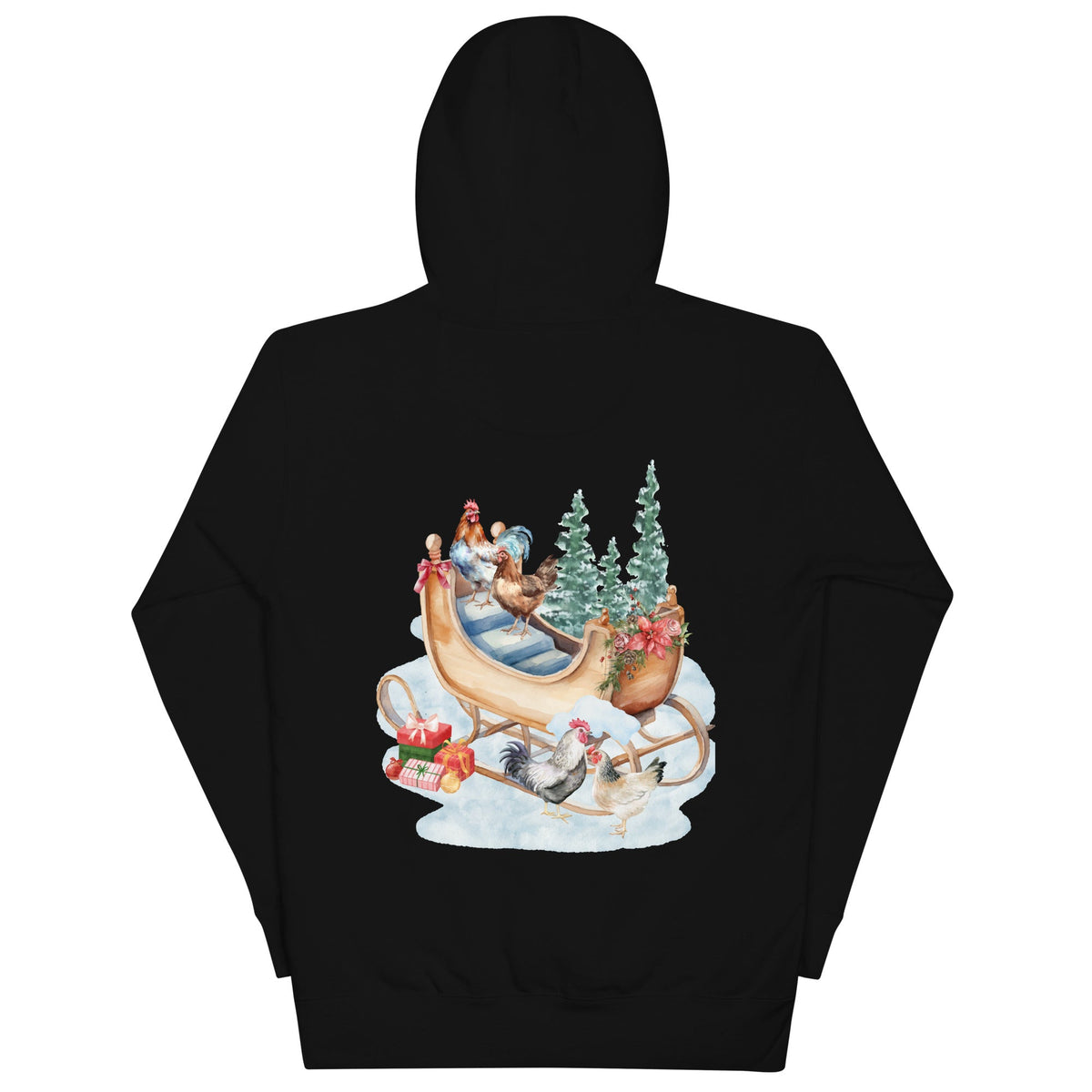 Chicken Winter Sleigh BACK PRINT Unisex Hoodie - Cluck It All Farms