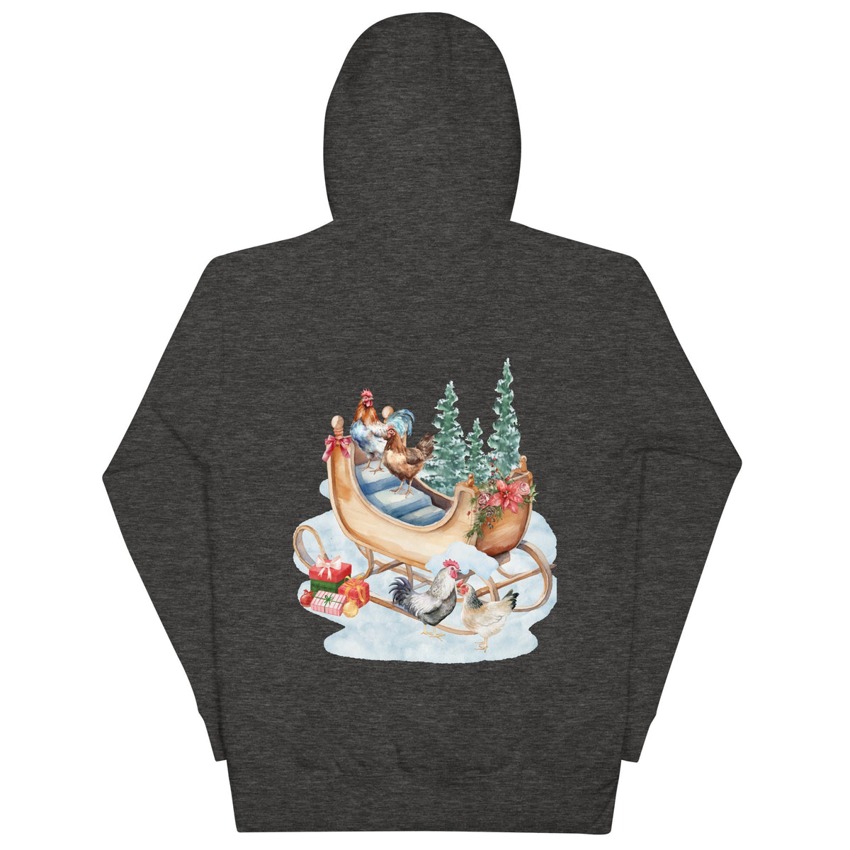 Chicken Winter Sleigh BACK PRINT Unisex Hoodie - Cluck It All Farms