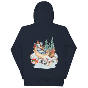 Chicken Winter Sleigh BACK PRINT Unisex Hoodie - Cluck It All Farms