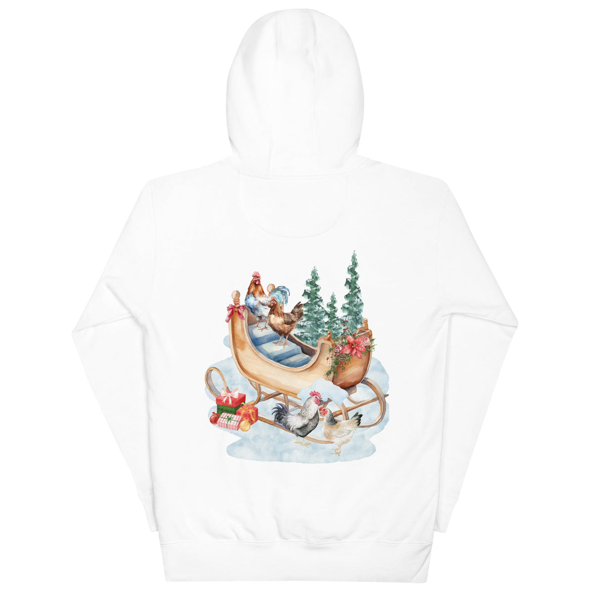 Chicken Winter Sleigh BACK PRINT Unisex Hoodie - Cluck It All Farms