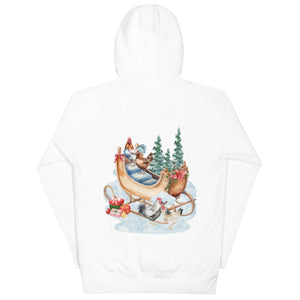 Chicken Winter Sleigh BACK PRINT Unisex Hoodie - Cluck It All Farms