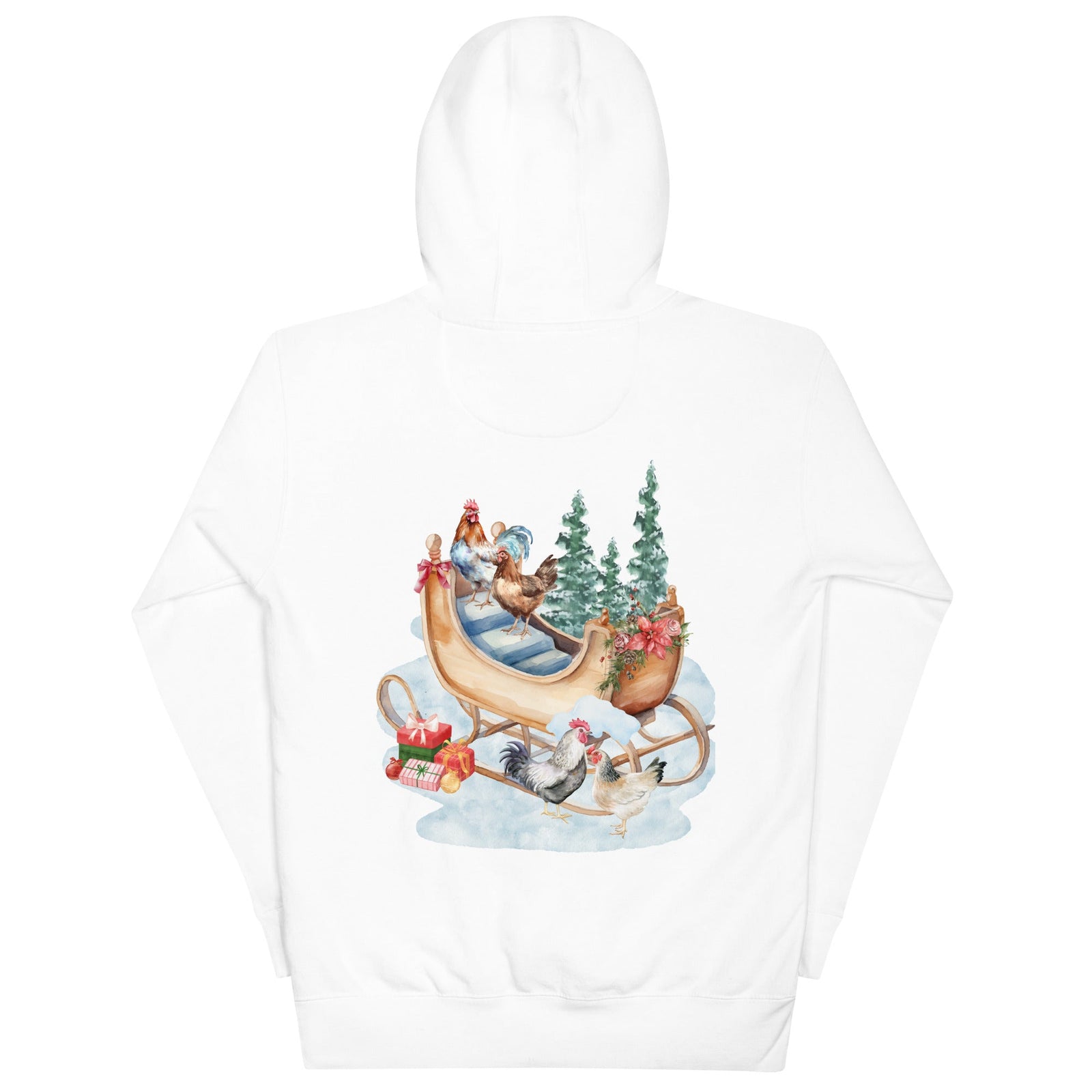 Chicken Winter Sleigh BACK PRINT Unisex Hoodie - Cluck It All Farms