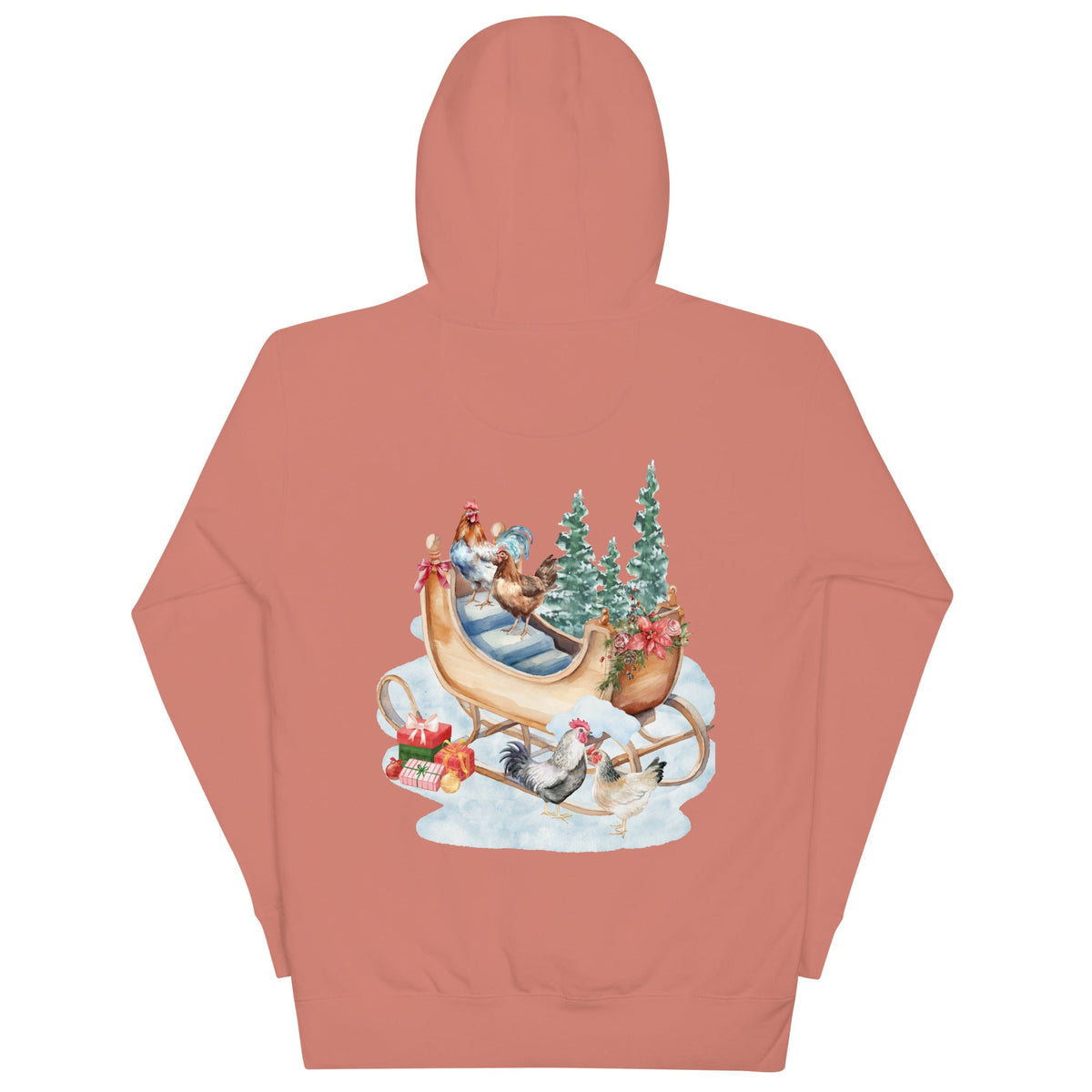 Chicken Winter Sleigh BACK PRINT Unisex Hoodie - Cluck It All Farms