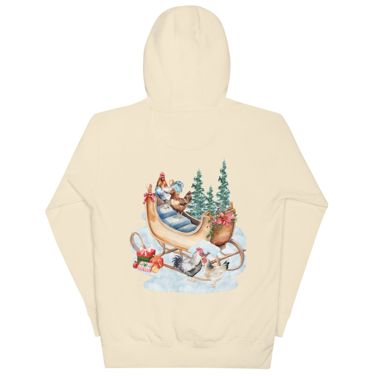 Chicken Winter Sleigh BACK PRINT Unisex Hoodie - Cluck It All Farms