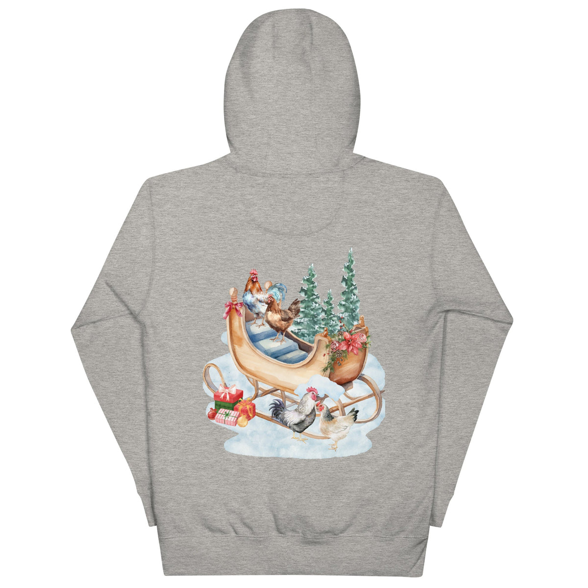 Chicken Winter Sleigh BACK PRINT Unisex Hoodie - Cluck It All Farms