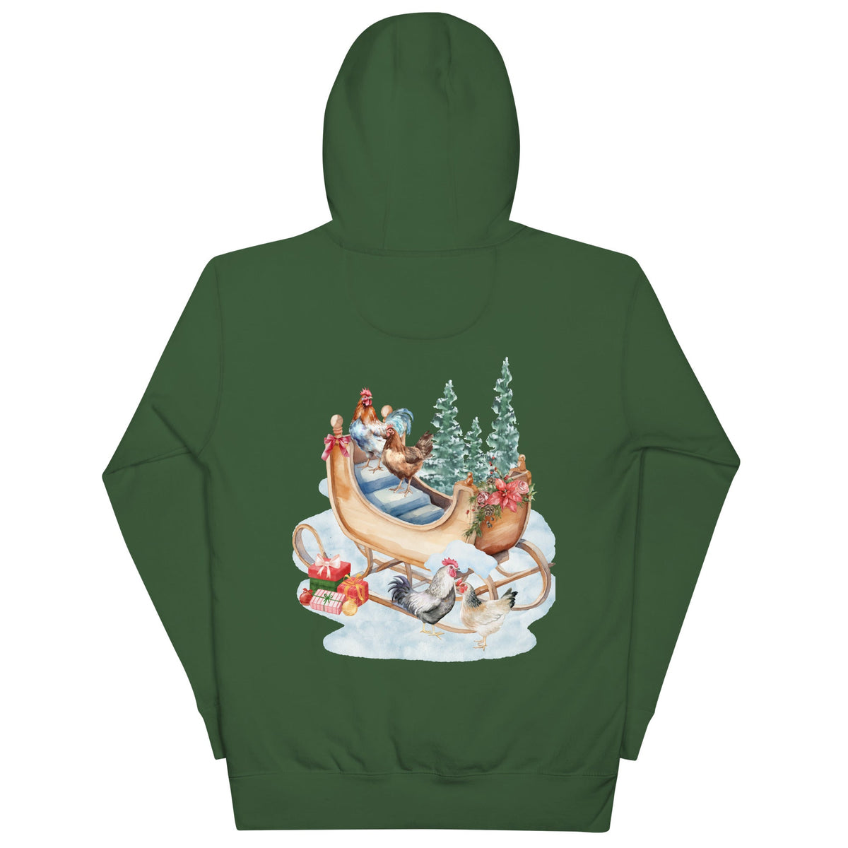 Chicken Winter Sleigh BACK PRINT Unisex Hoodie - Cluck It All Farms