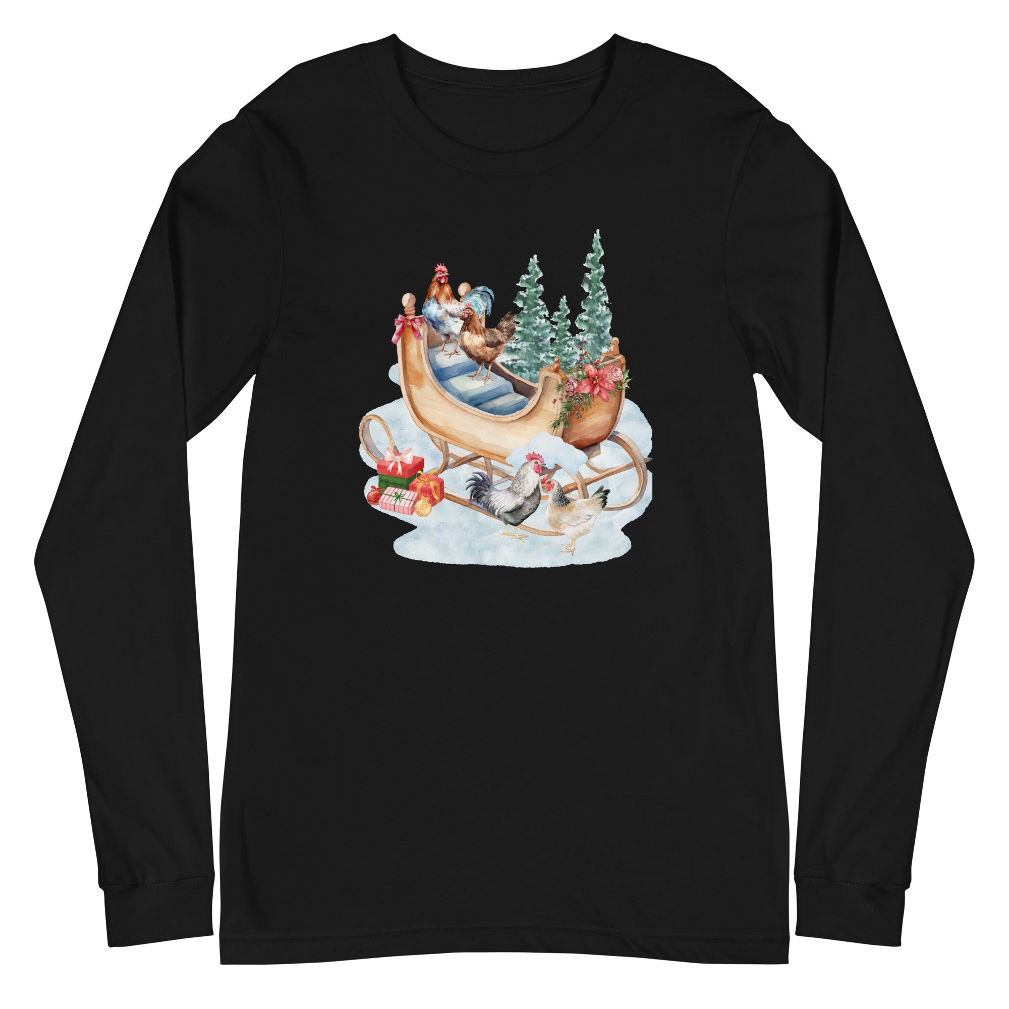Chicken Winter Sleigh Unisex Long Sleeve Tee - Cluck It All Farms