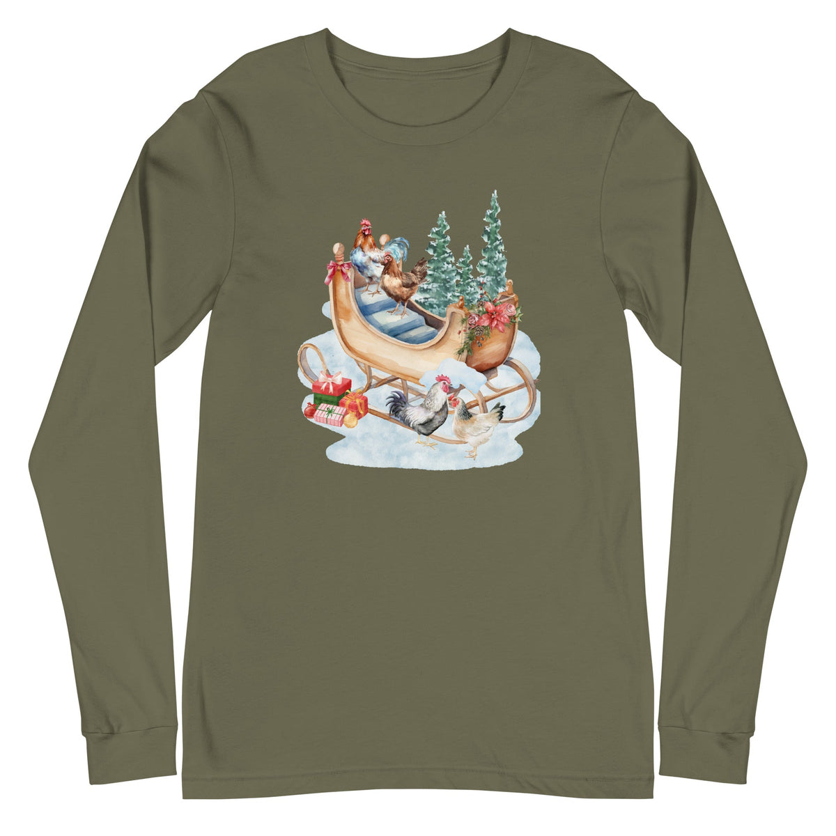 Chicken Winter Sleigh Unisex Long Sleeve Tee - Cluck It All Farms