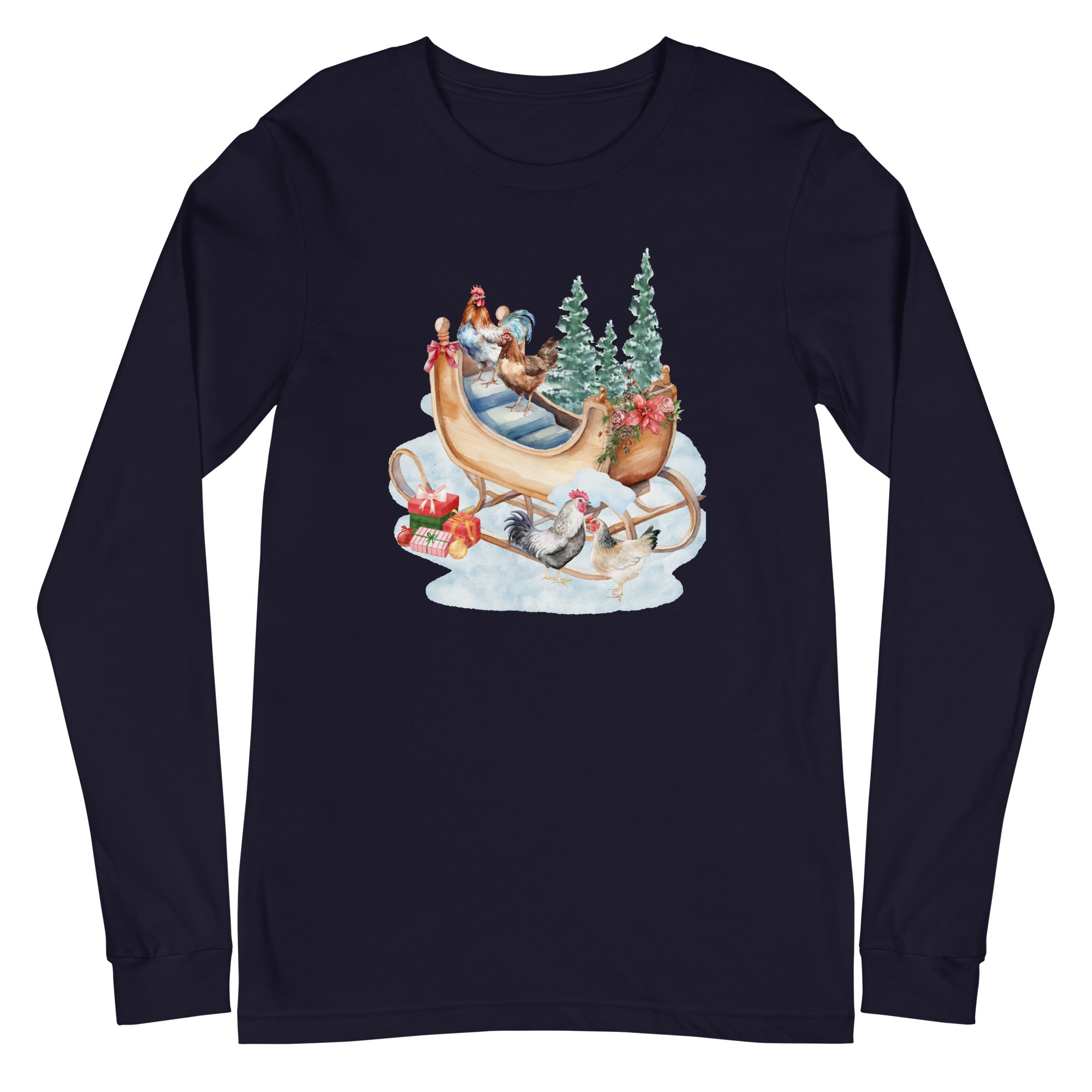 Chicken Winter Sleigh Unisex Long Sleeve Tee - Cluck It All Farms