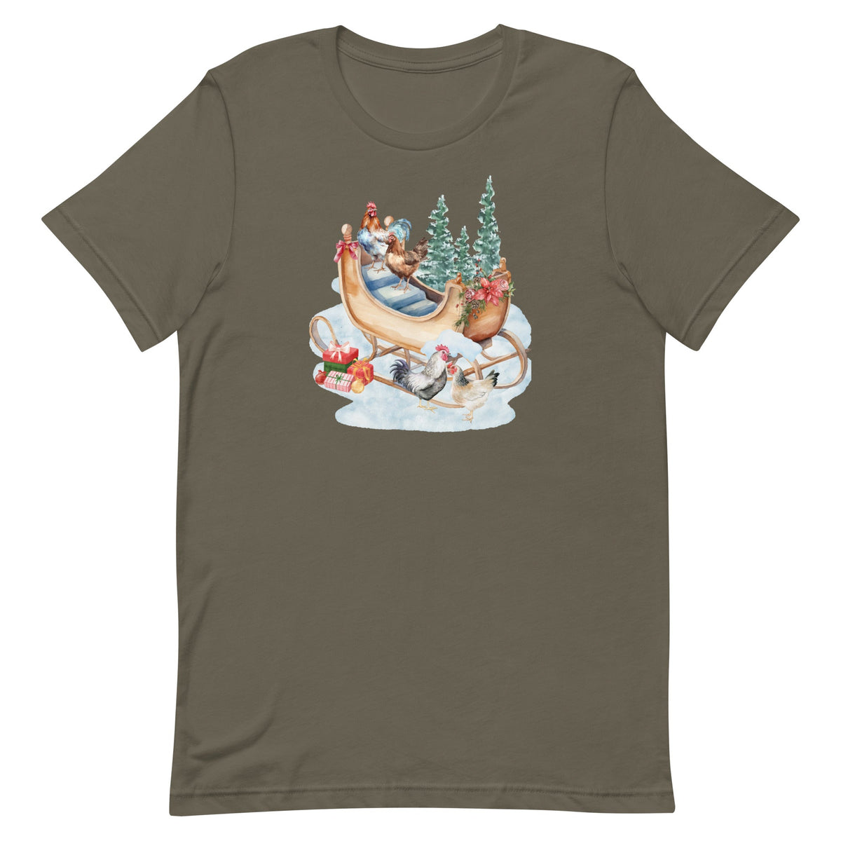 Chicken Winter Sleigh Unisex T-Shirt - Cluck It All Farms