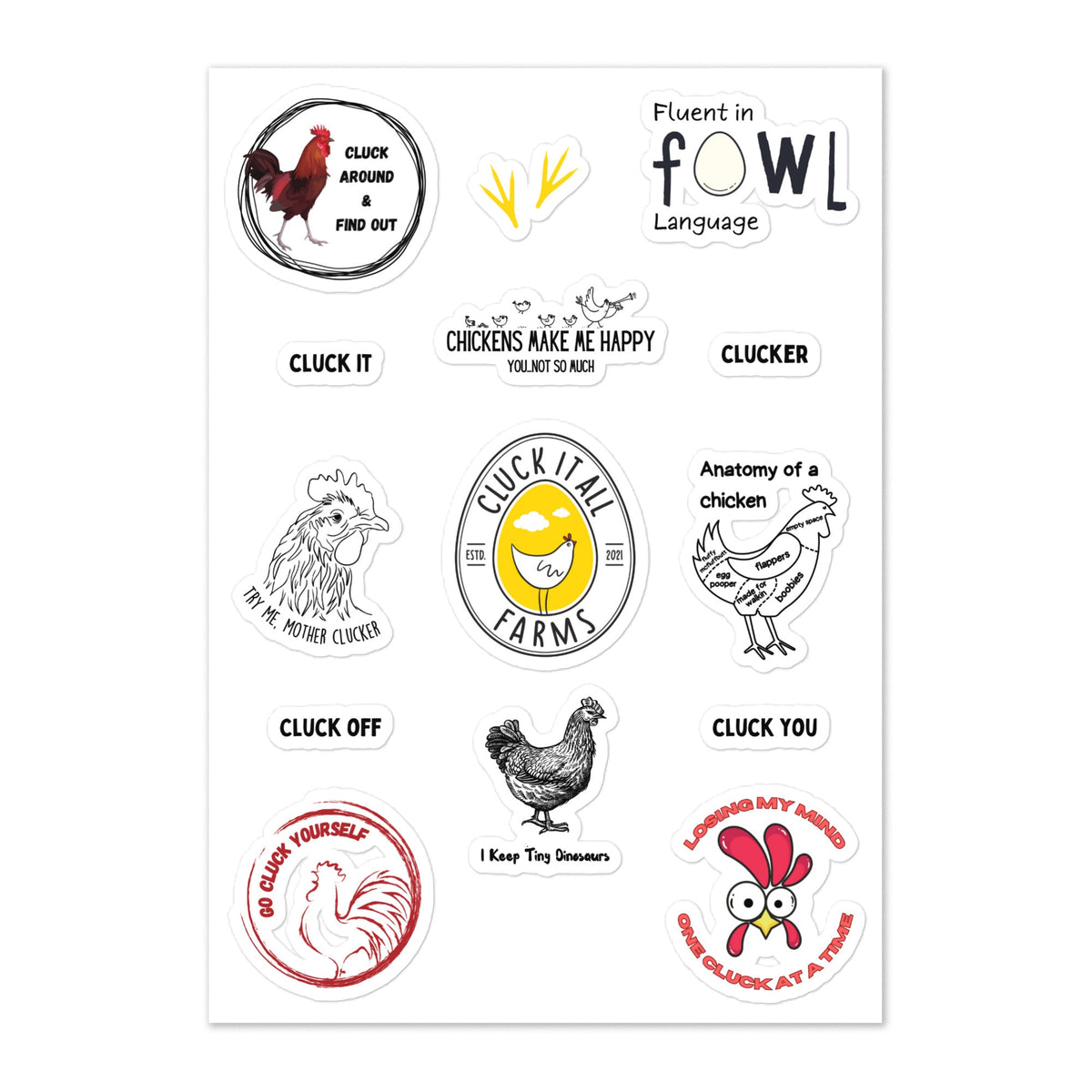 Cluckin Classics Chicken Sticker Sheet - Cluck It All Farms
