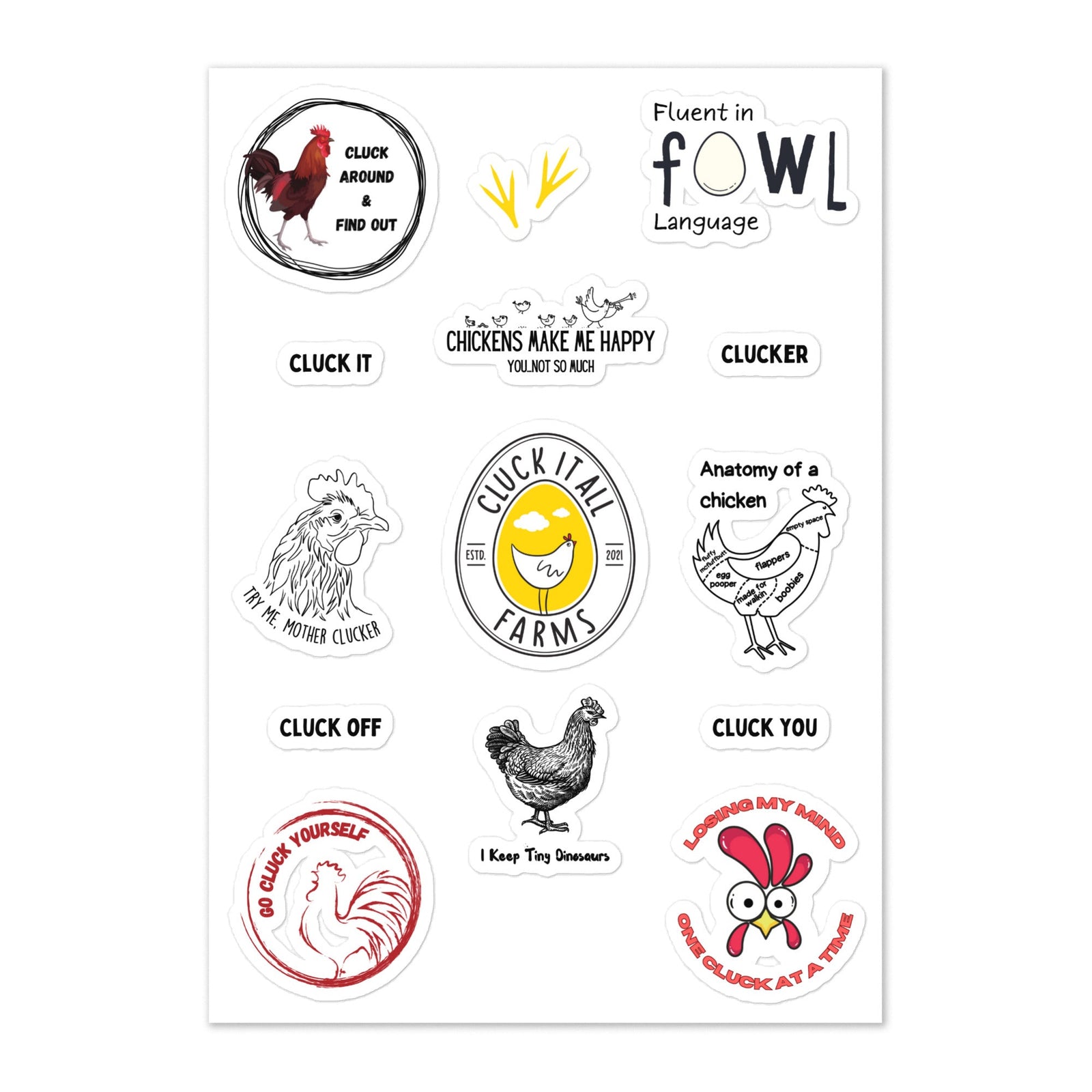 Cluckin Classics Chicken Sticker Sheet - Cluck It All Farms