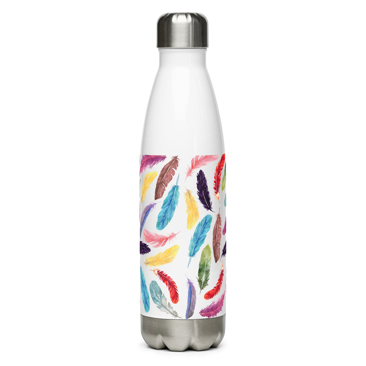 Colorful Feathers Stainless Steel Water Bottle - Cluck It All Farms