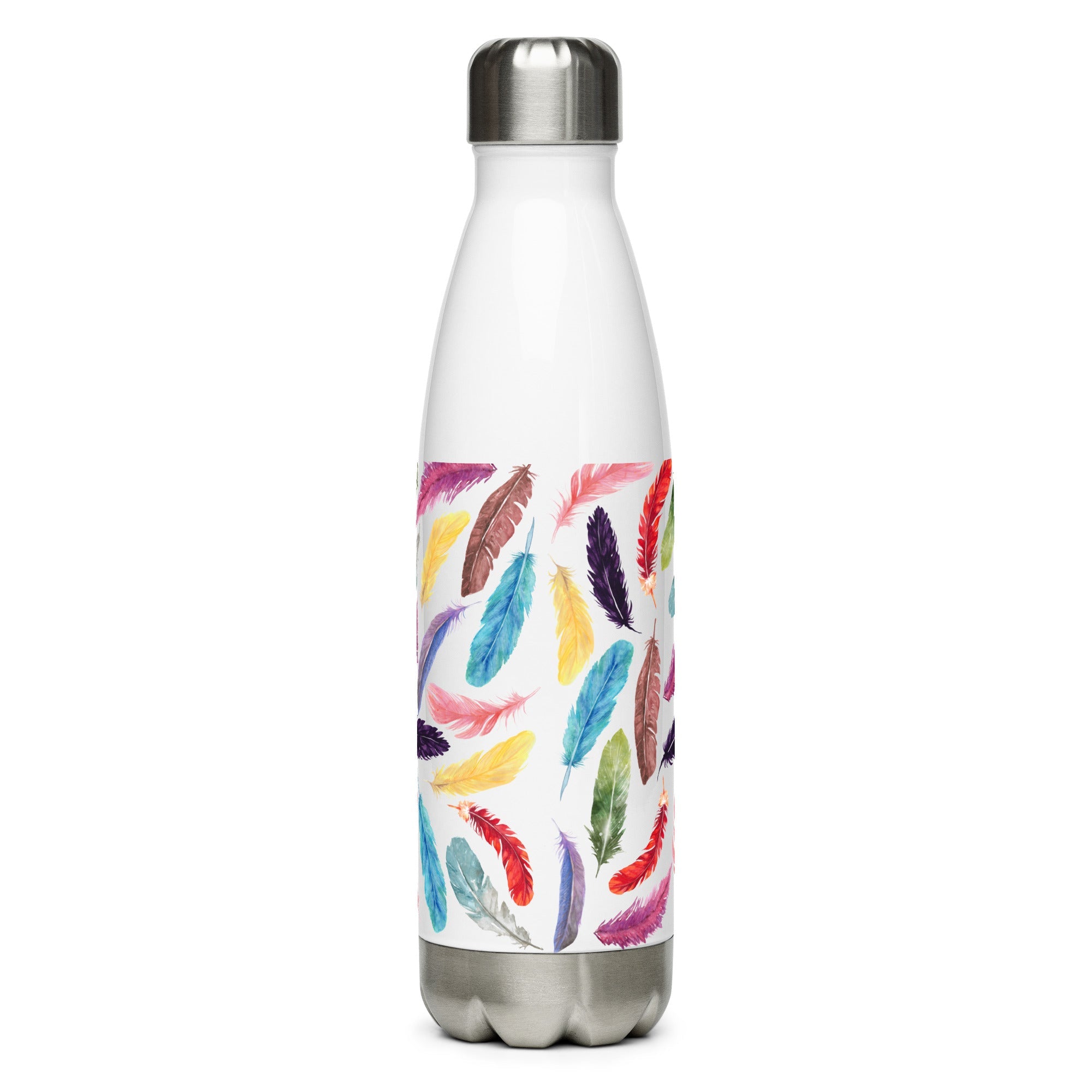 Colorful Feathers Stainless Steel Water Bottle - Cluck It All Farms