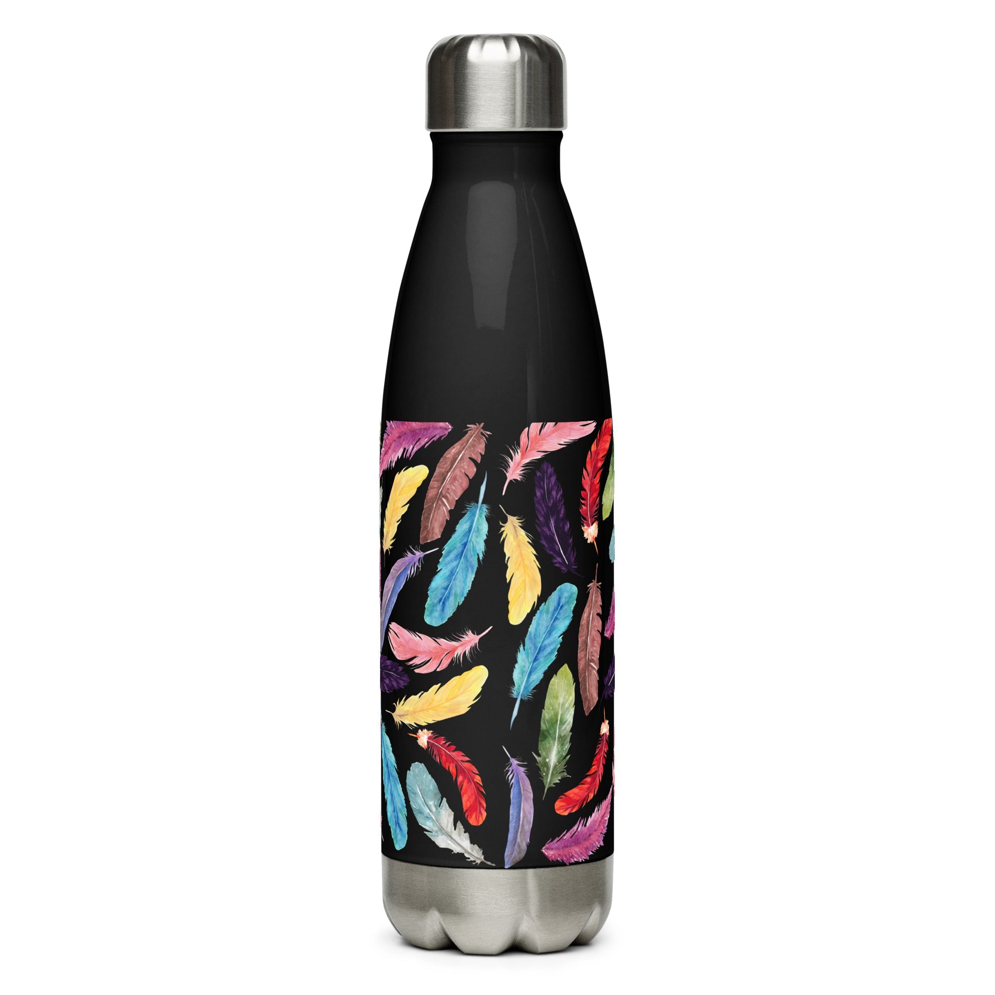 Colorful Feathers Stainless Steel Water Bottle - Cluck It All Farms