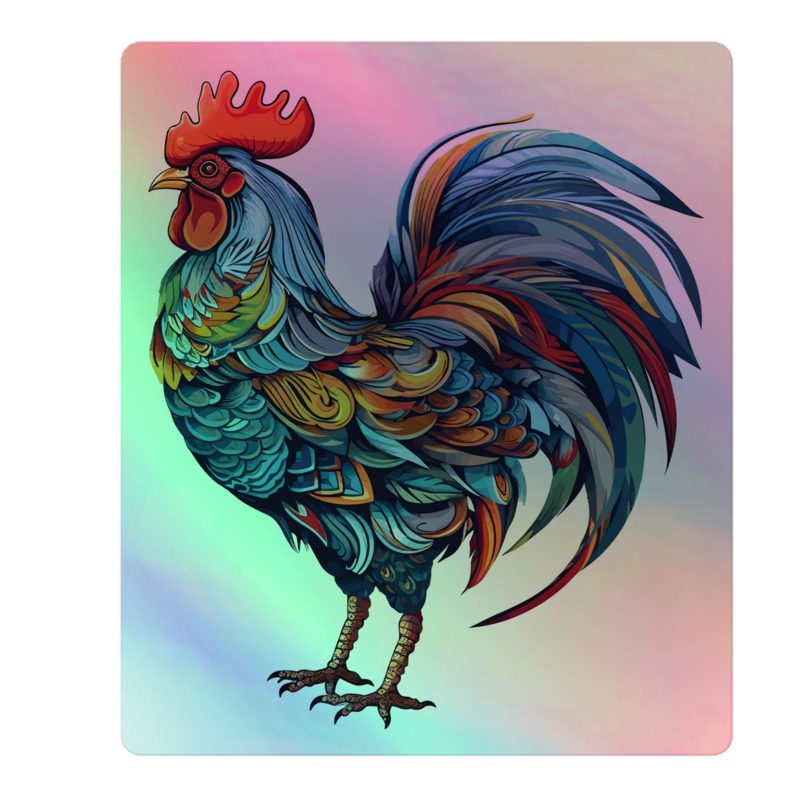 Colorful Rooster Holographic Sticker - Cluck It All Farms
