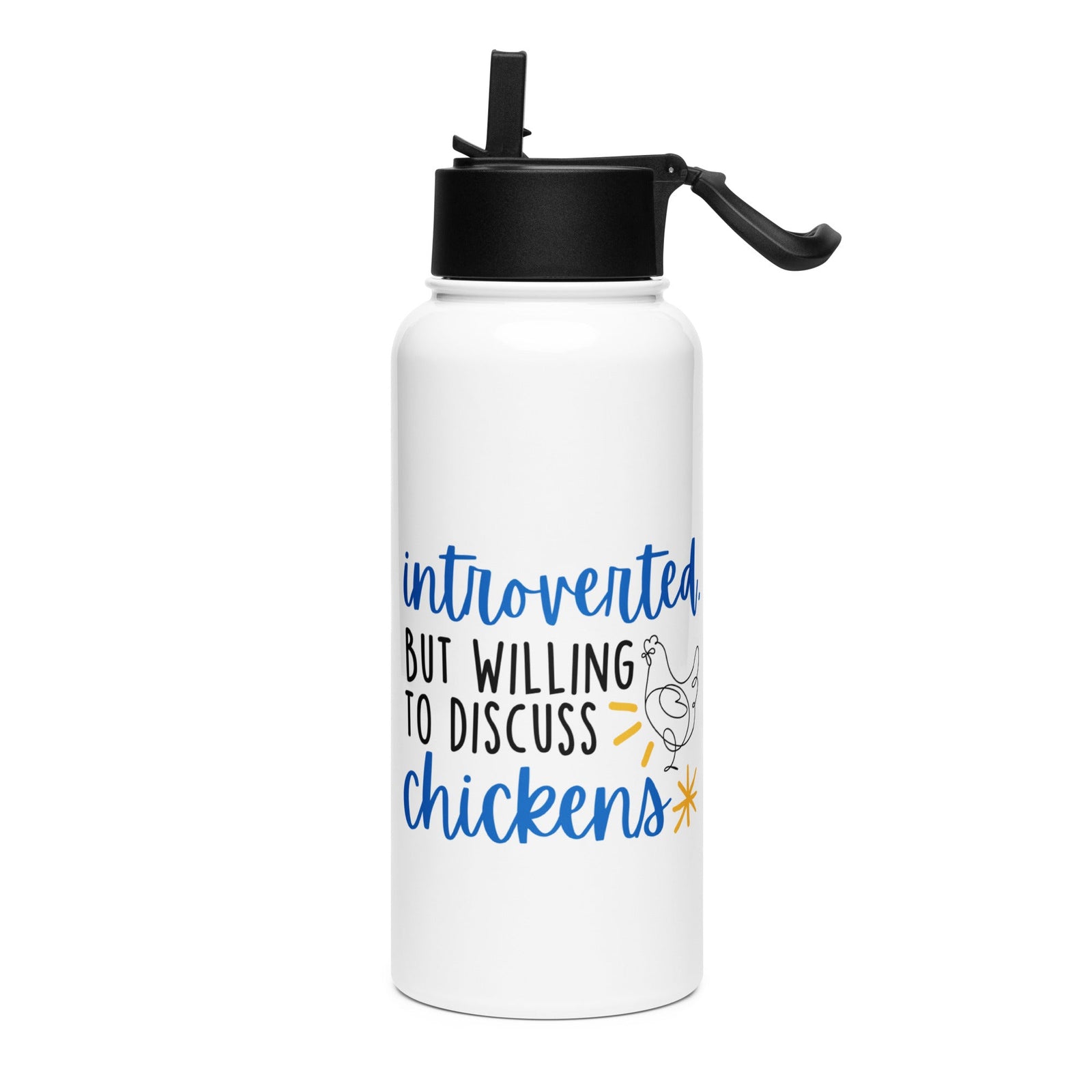 Discuss Chickens Stainless Steel Water Bottle with Straw Lid - Cluck It All Farms