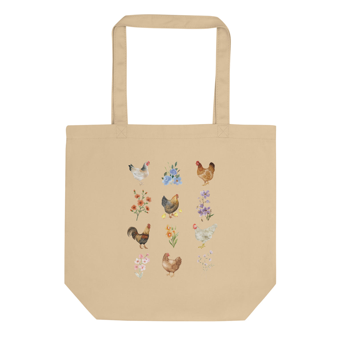 Watercolor Floral Chicken Eco Tote Bag