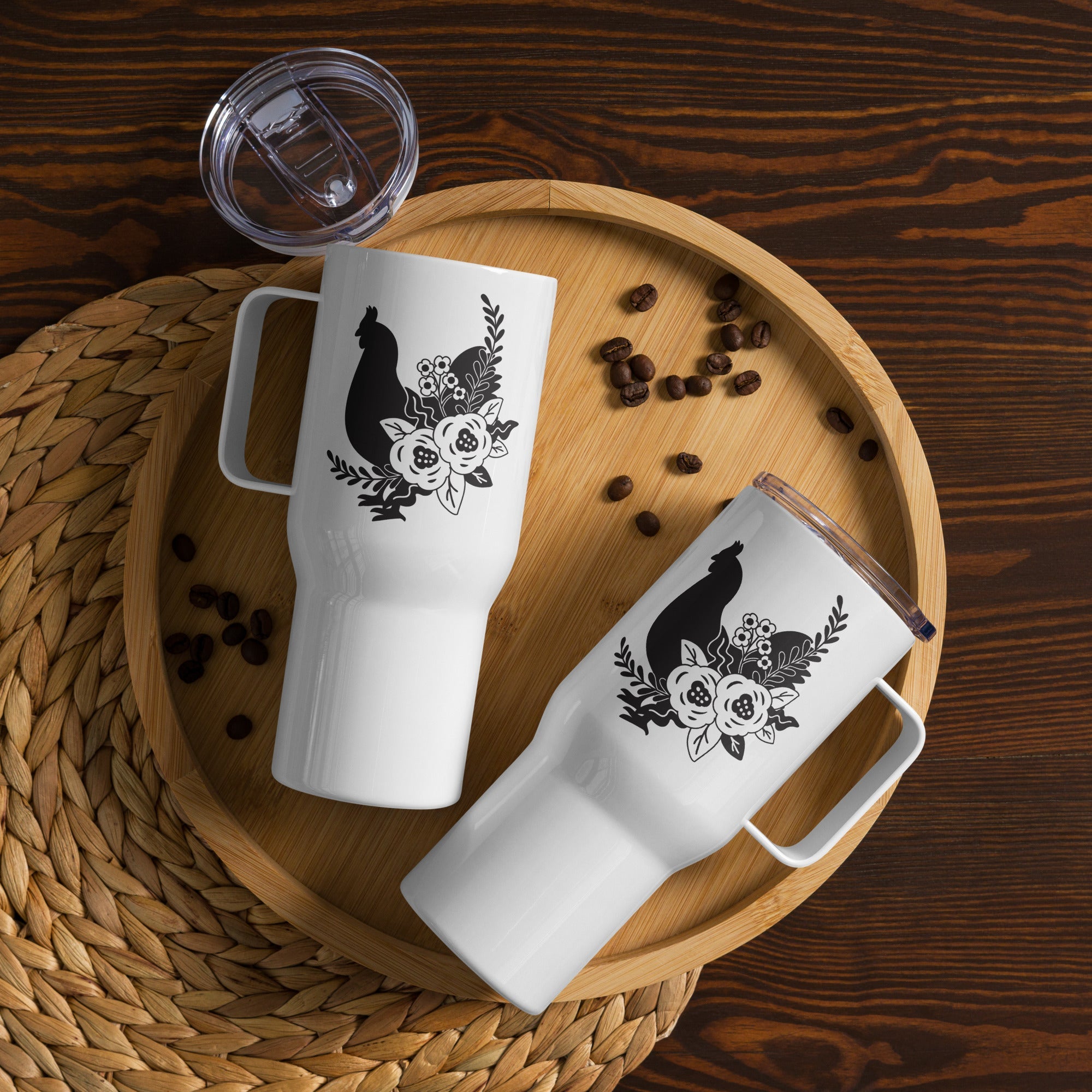 Floral Chicken Travel Mug With Handle - Cluck It All Farms