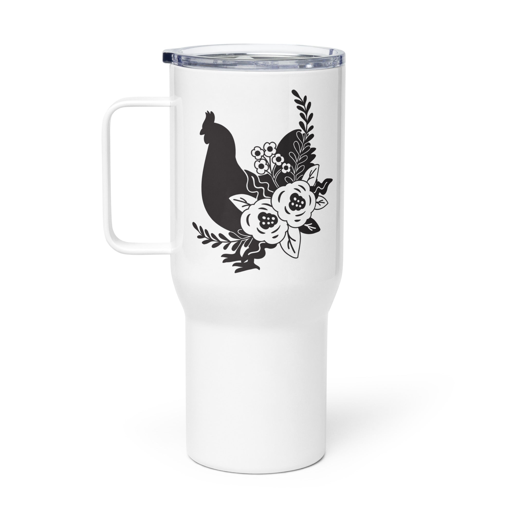 Floral Chicken Travel Mug With Handle - Cluck It All Farms