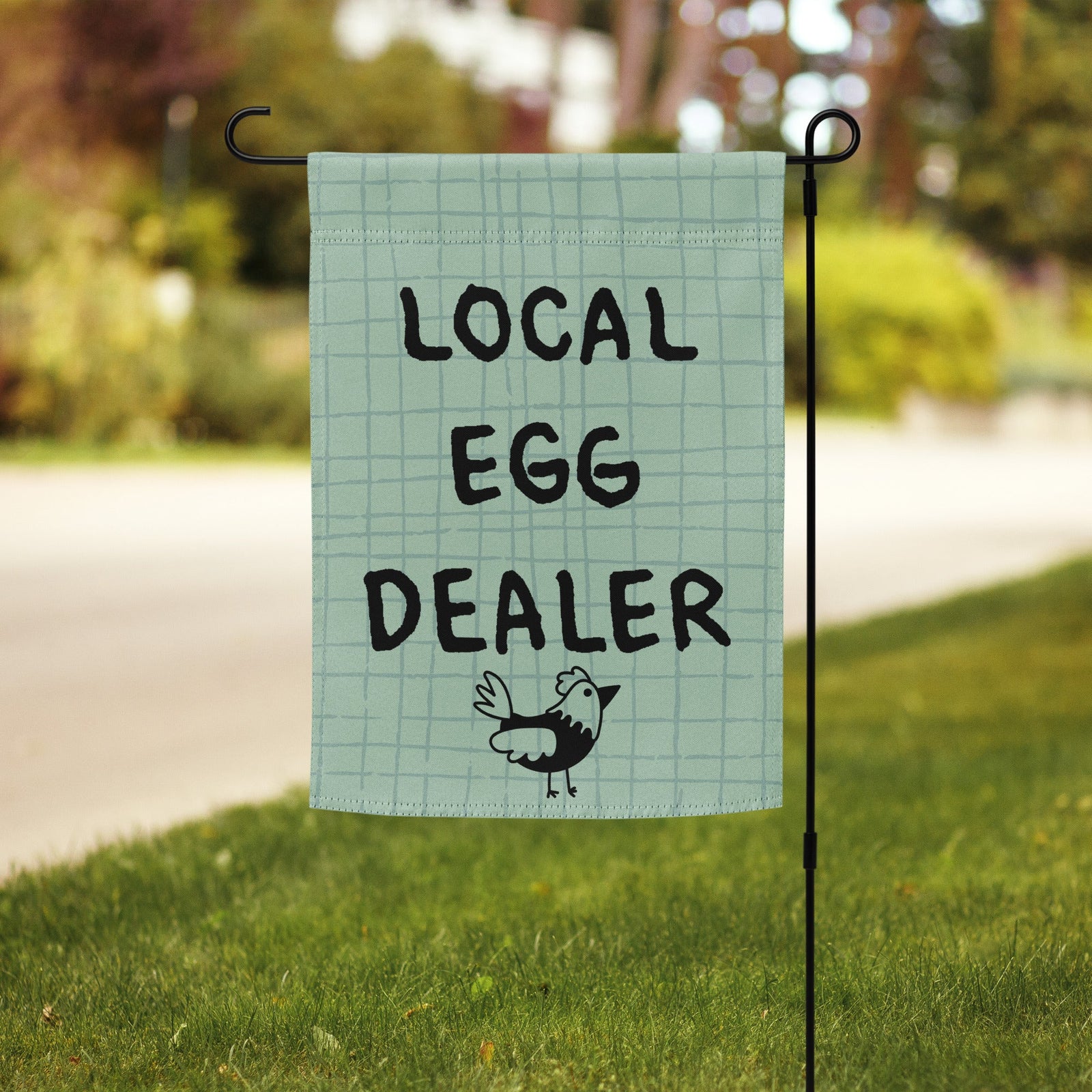 Green Local Egg Dealer Garden Flag - Cluck It All Farms