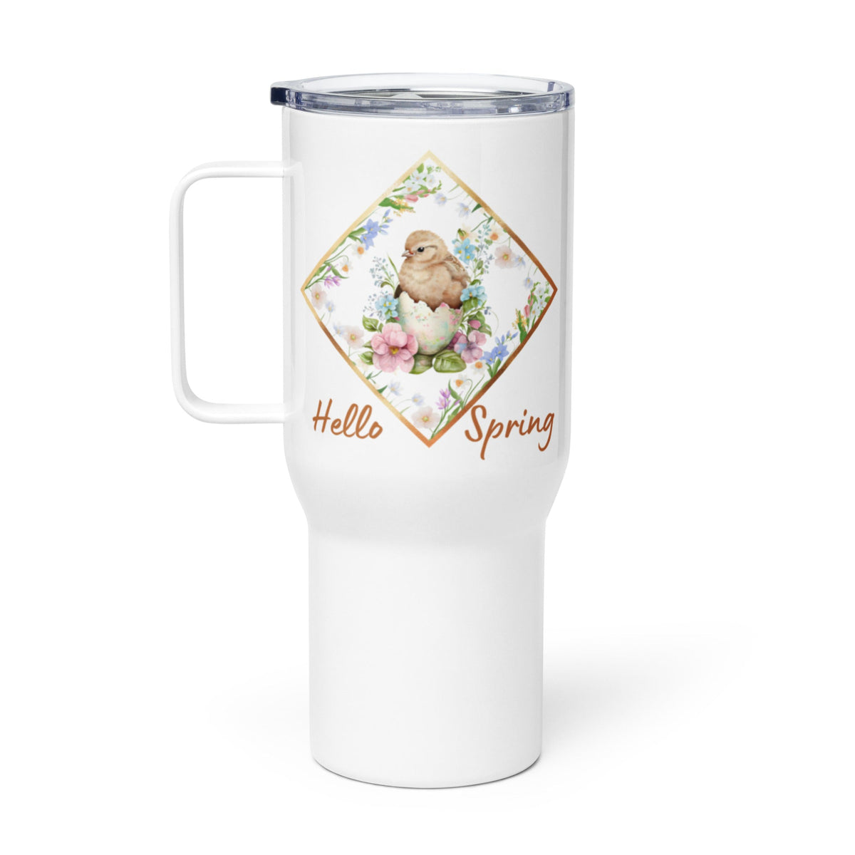 Hello Spring Chicken Travel Mug with Handle - Cluck It All Farms