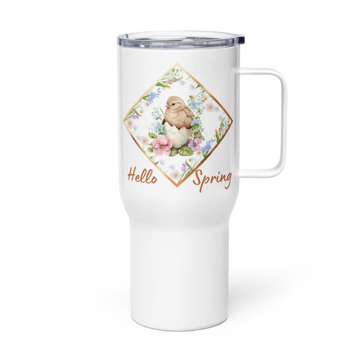 Hello Spring Chicken Travel Mug with Handle - Cluck It All Farms