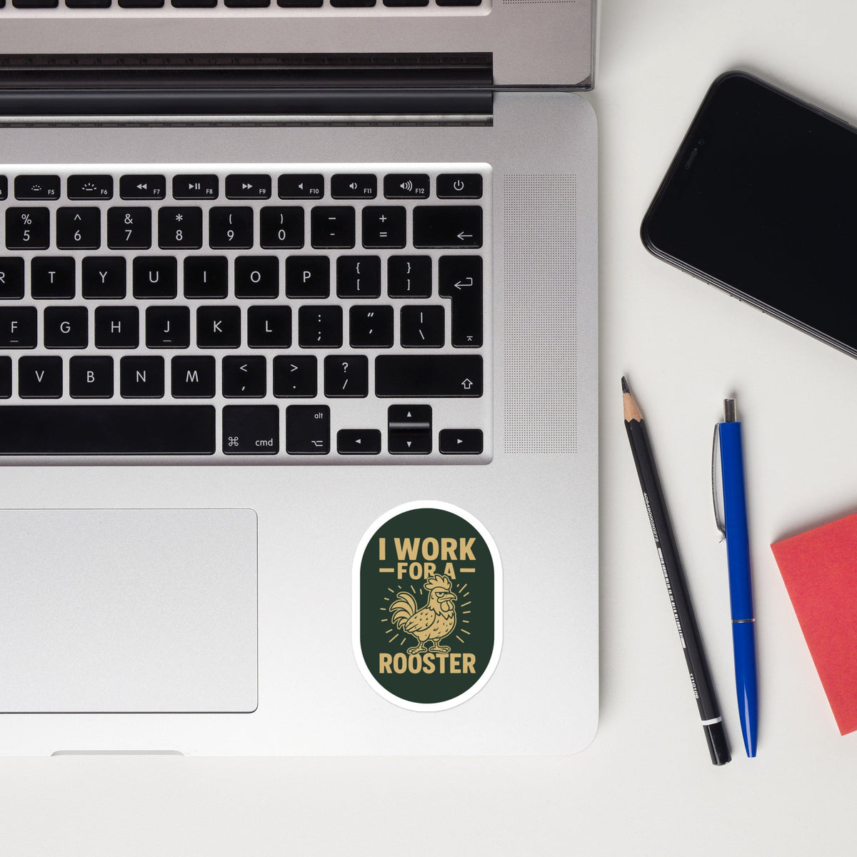 I Work for a Rooster Sticker - Cluck It All Farms