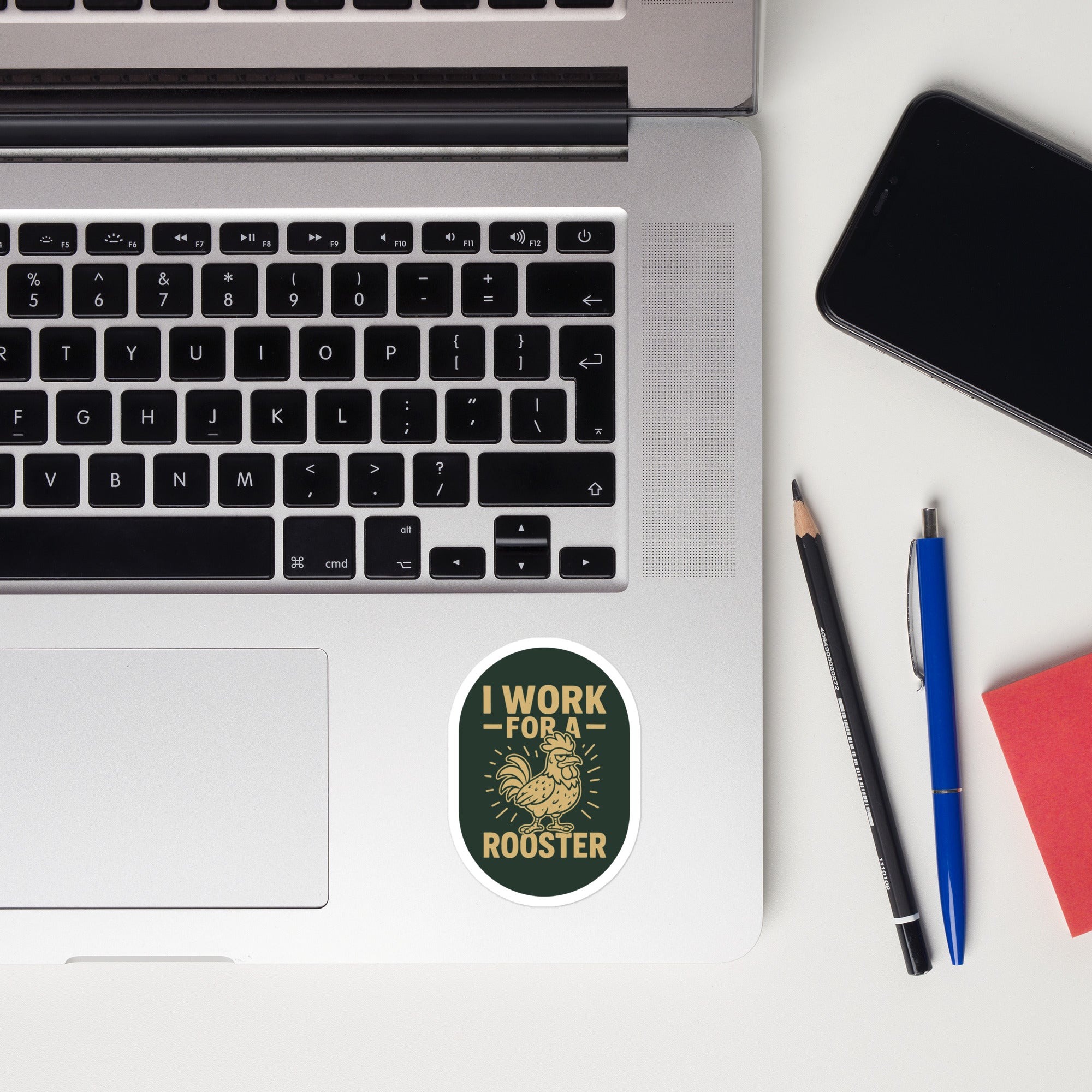 I Work for a Rooster Sticker - Cluck It All Farms