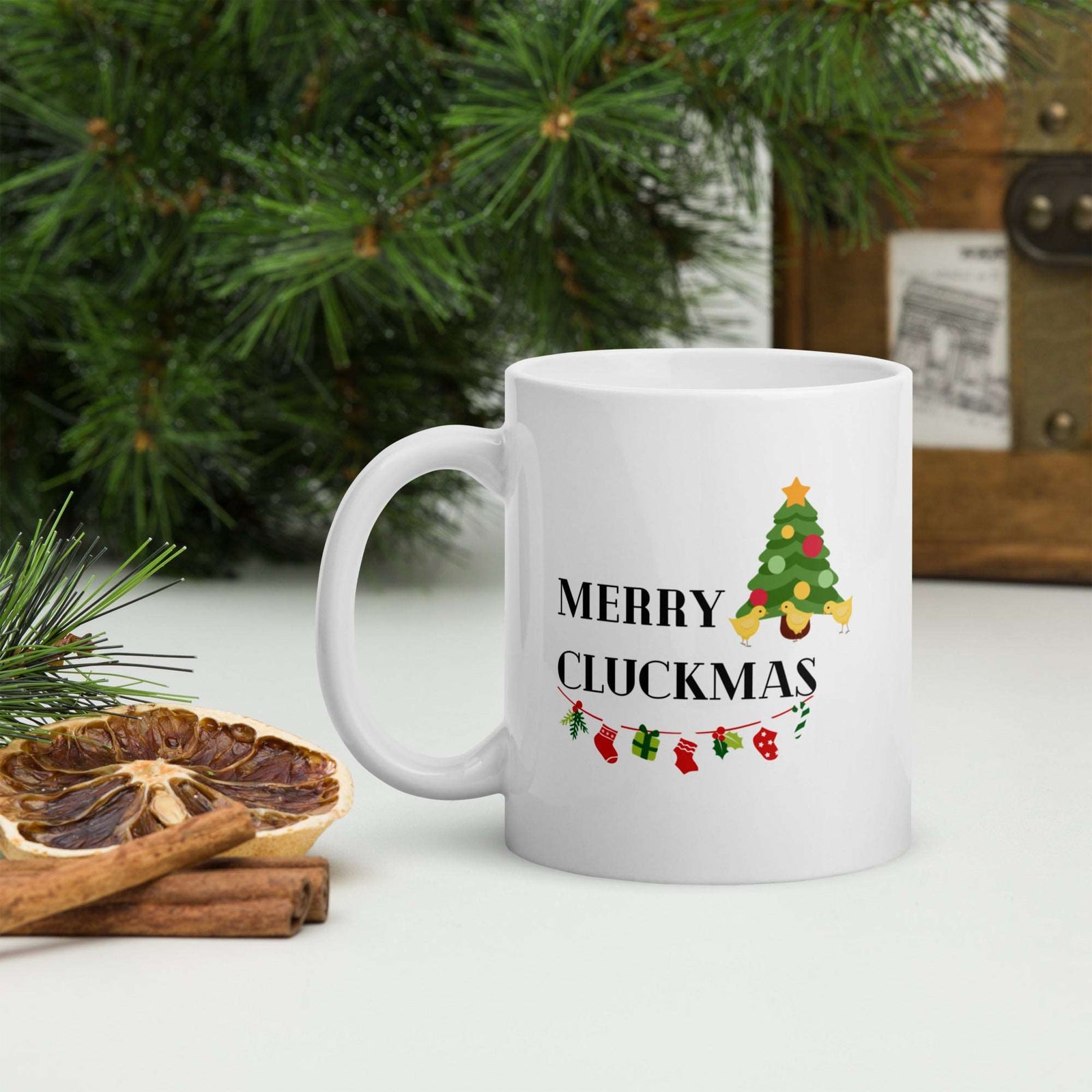 Merry Cluckmas White Glossy Mug - Cluck It All Farms