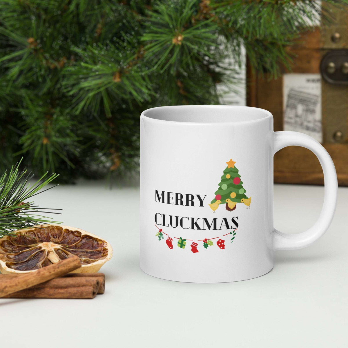Merry Cluckmas White Glossy Mug - Cluck It All Farms