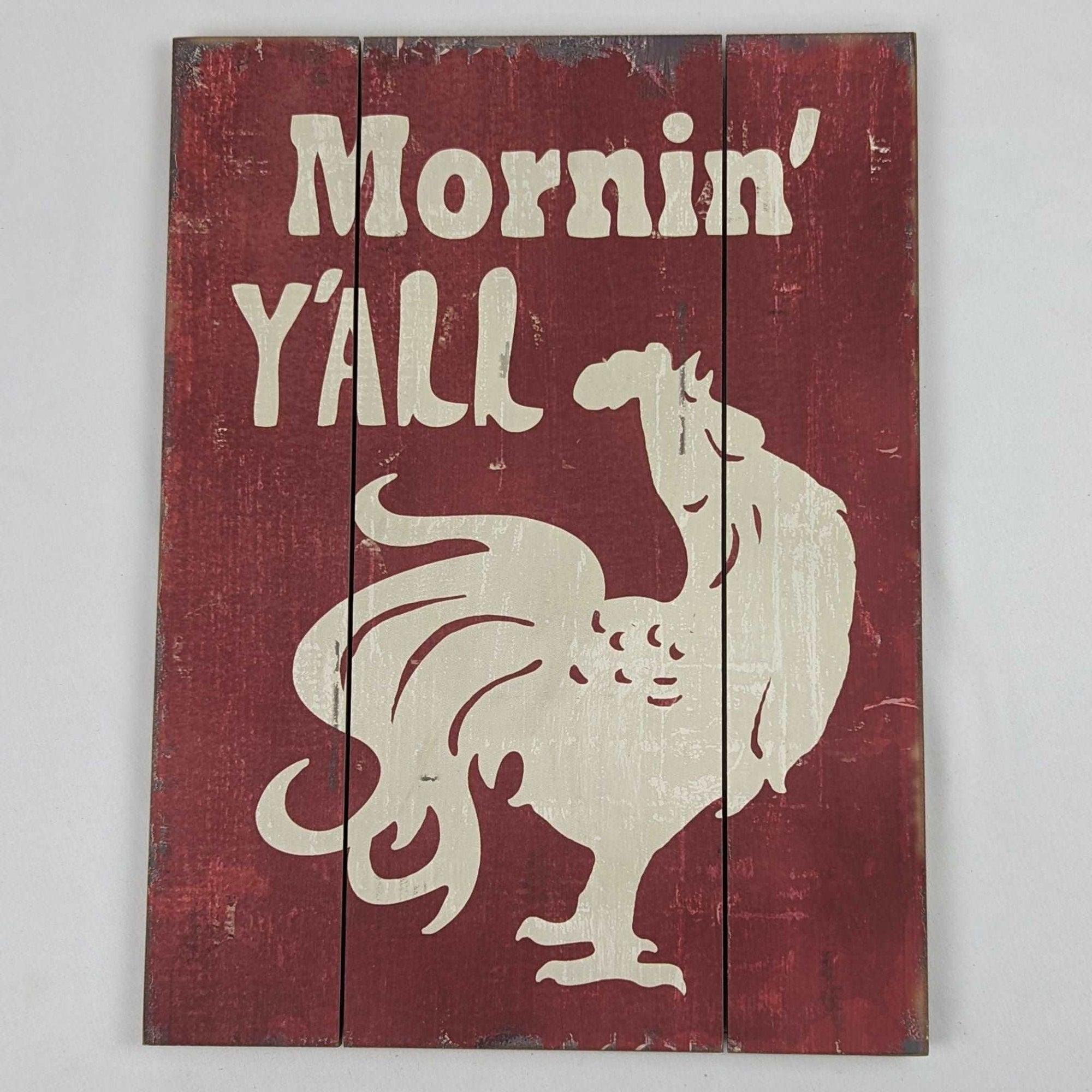 Mornin' Y'All Rooster Wooden Sign Plaque