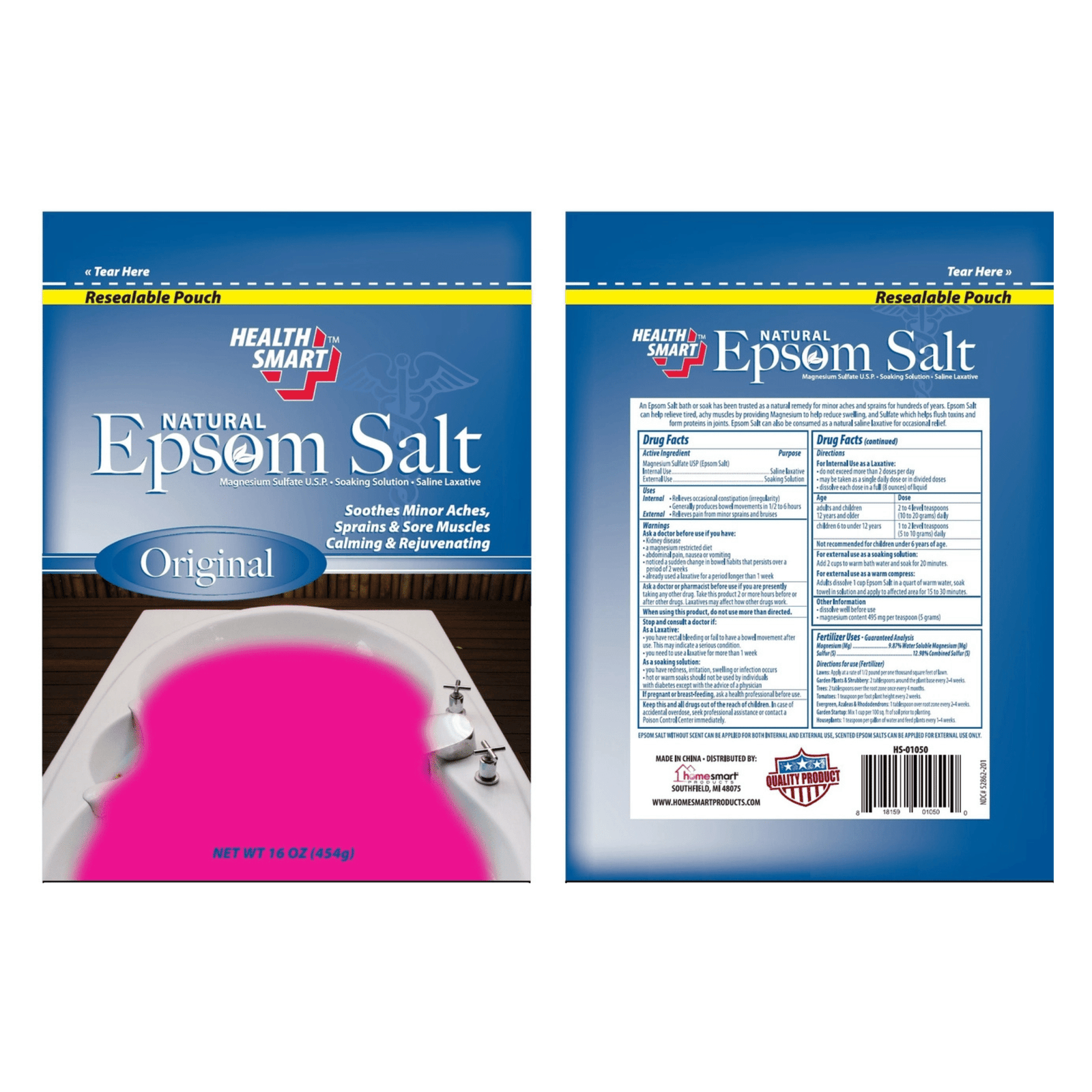Natural Epsom Salt (Magnesium Sulfate) — 16 oz Resealable Pouch - Cluck It All Farms