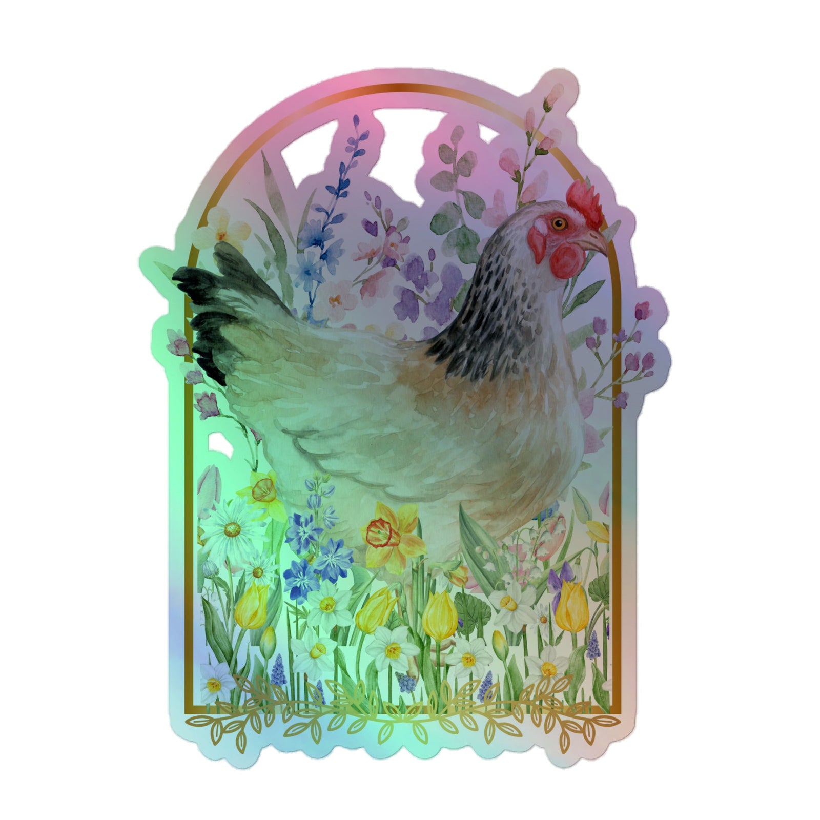 Spring Meadow Chicken Holographic Sticker - Cluck It All Farms