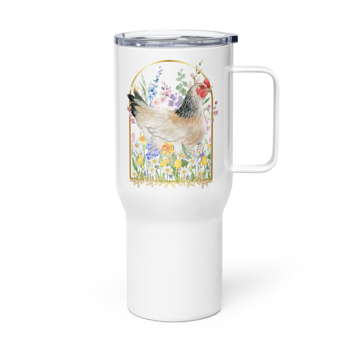 Spring Meadow Chicken Travel Mug with Handle - Cluck It All Farms